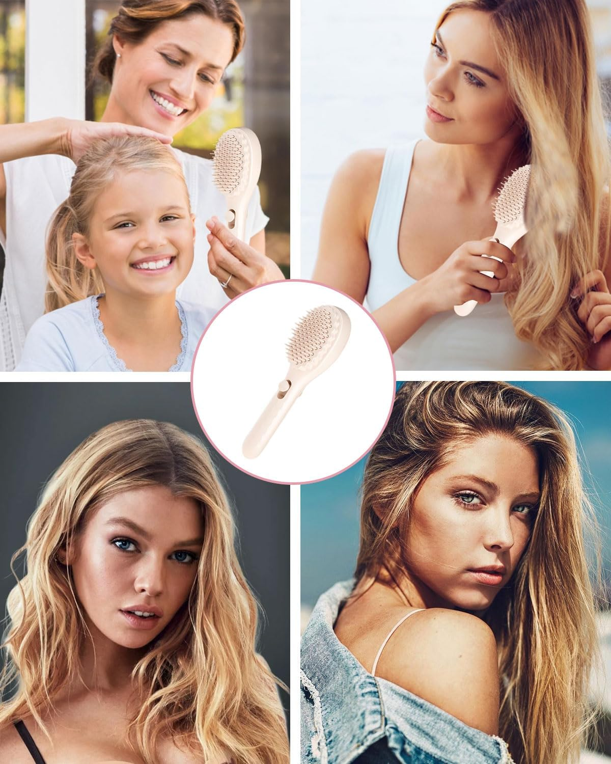 BPTRKOM 1 X Detangling Brush without Pulling - Sustainable Curling Brush with Retractable Teeth - for All Hair Types Including Curls & Scalp Massage (White) image number 5