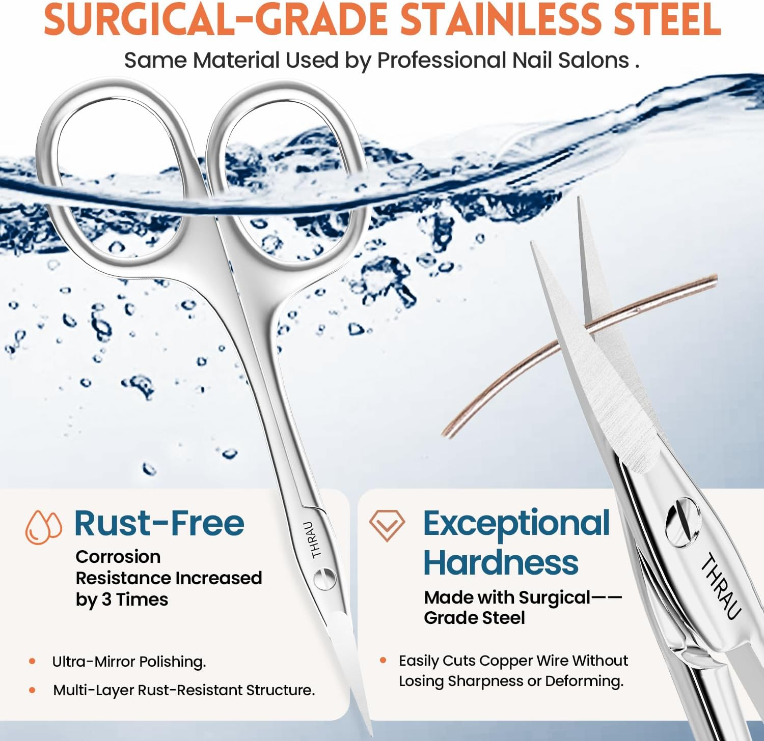 THRAU Right-Handed Cuticle Scissors &ndash; Surgical Grade Stainless Steel with Sharp Curved Tip for Cuticles, Nails, Eyebrows, Eyelashes, Nose Hair & Beard &ndash; Ideal for Manicure & Precise Grooming image number 5