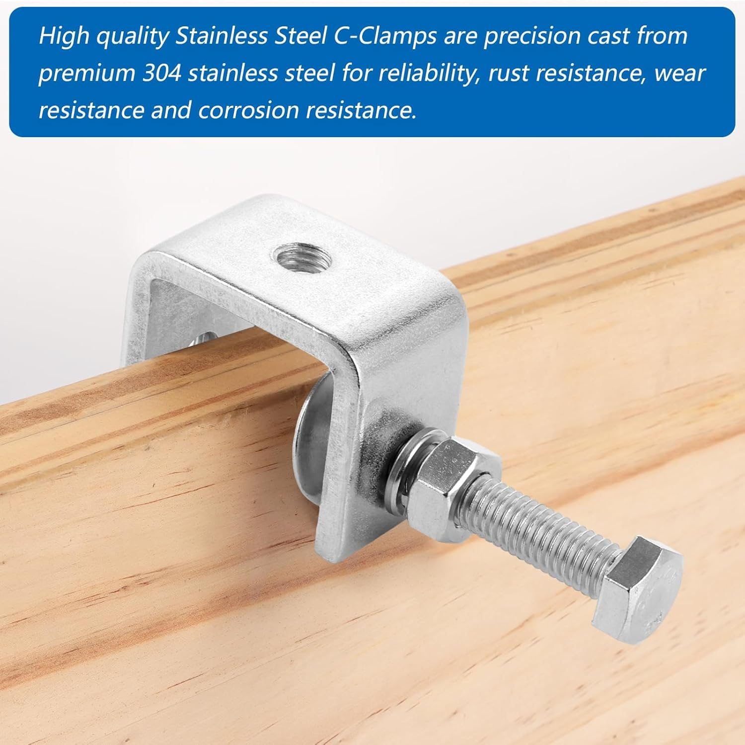LDHHYH Pack of 4 Stainless Steel C-Clamps with Stainless Steel Hooks and Eye Bolts, C Clamp 30 Mm Clamping Range 0-25 Mm Screw Clamps, Jaw Openings for Woodwork, Welding, Carpentry image number 6