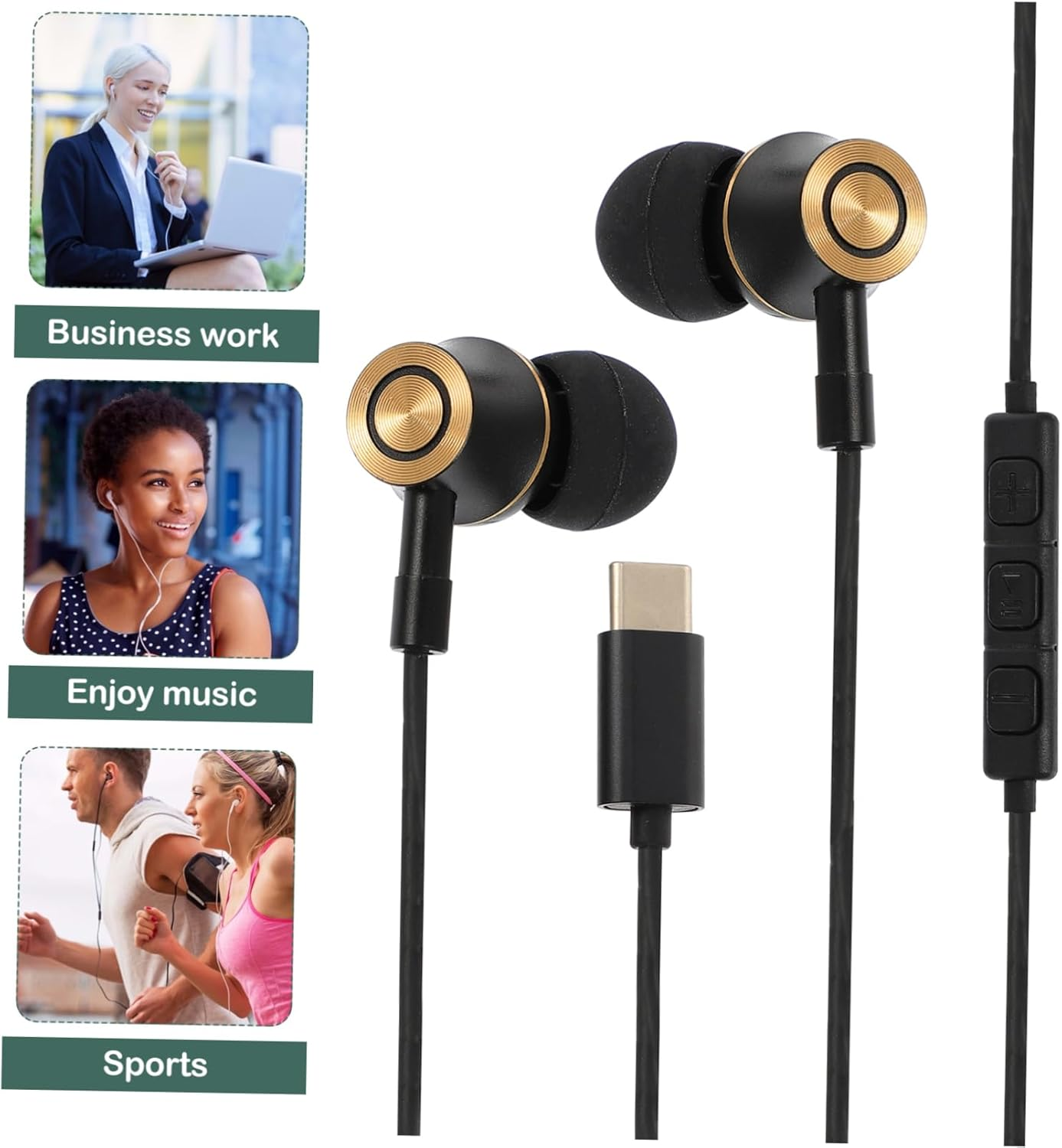 HOLIDYOYO Type-C Earbud Wired In-Ear Headphones with Mic Noise Reduction Metal Housing Black for Phone and Tablet Stereo Sound image number 2