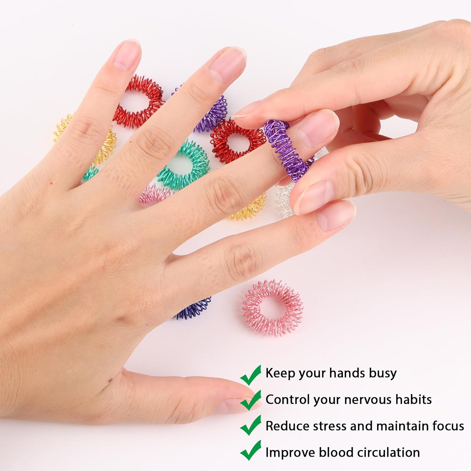 14 Pcs Spiky Sensory Ring Set, Silent Stress Reducer Fidget Rings, Multi Color Mini Spring Finger Massager Acupressure Ring Spring Focus Relaxation Anxiety ADHD Autism Stress Relief image number 5