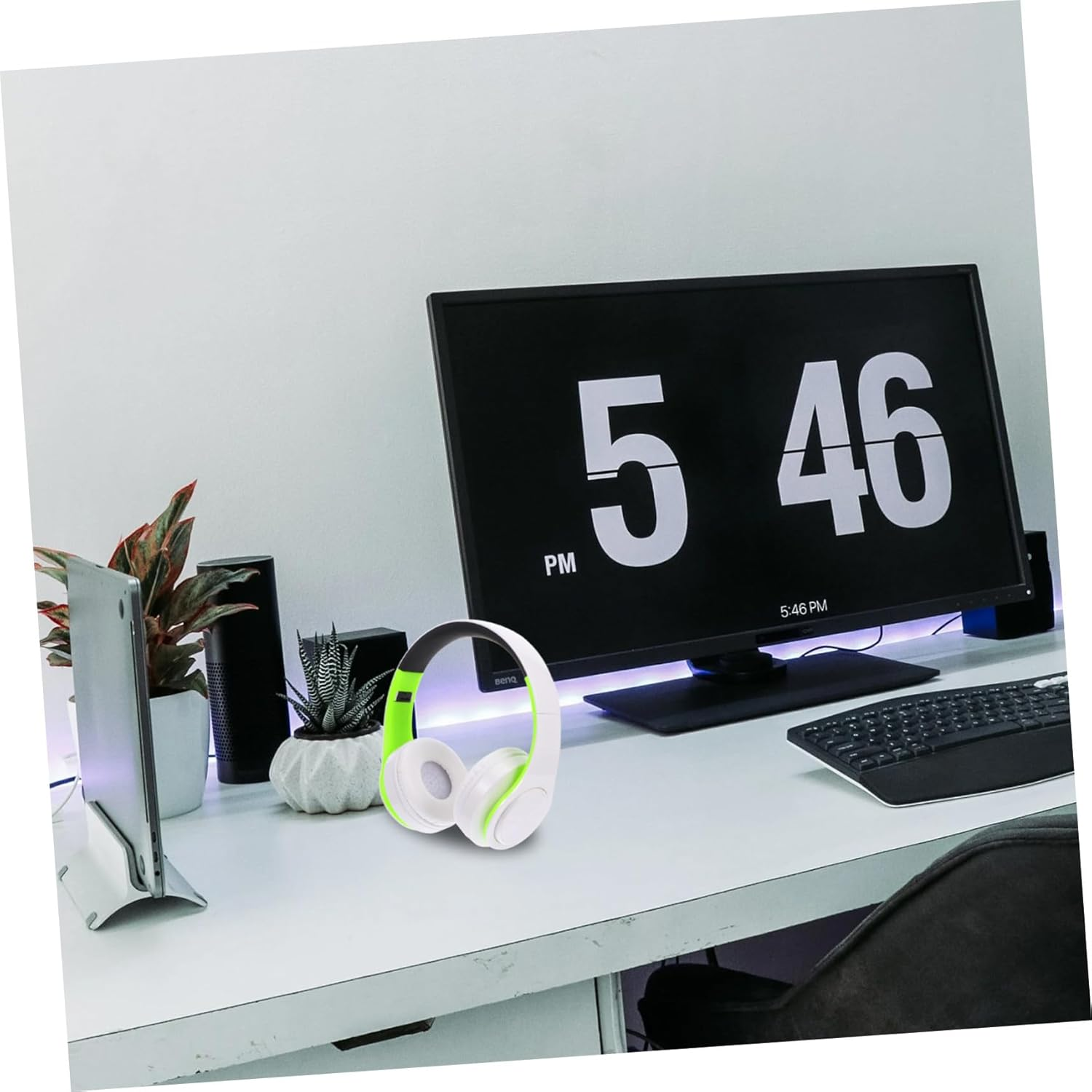 NOLITOY Wireless Headset Over-Ear Foldable Wireless Noise Canceling Headphones for Office and Sports, Compatible with Cellphones, Green and White image number 6