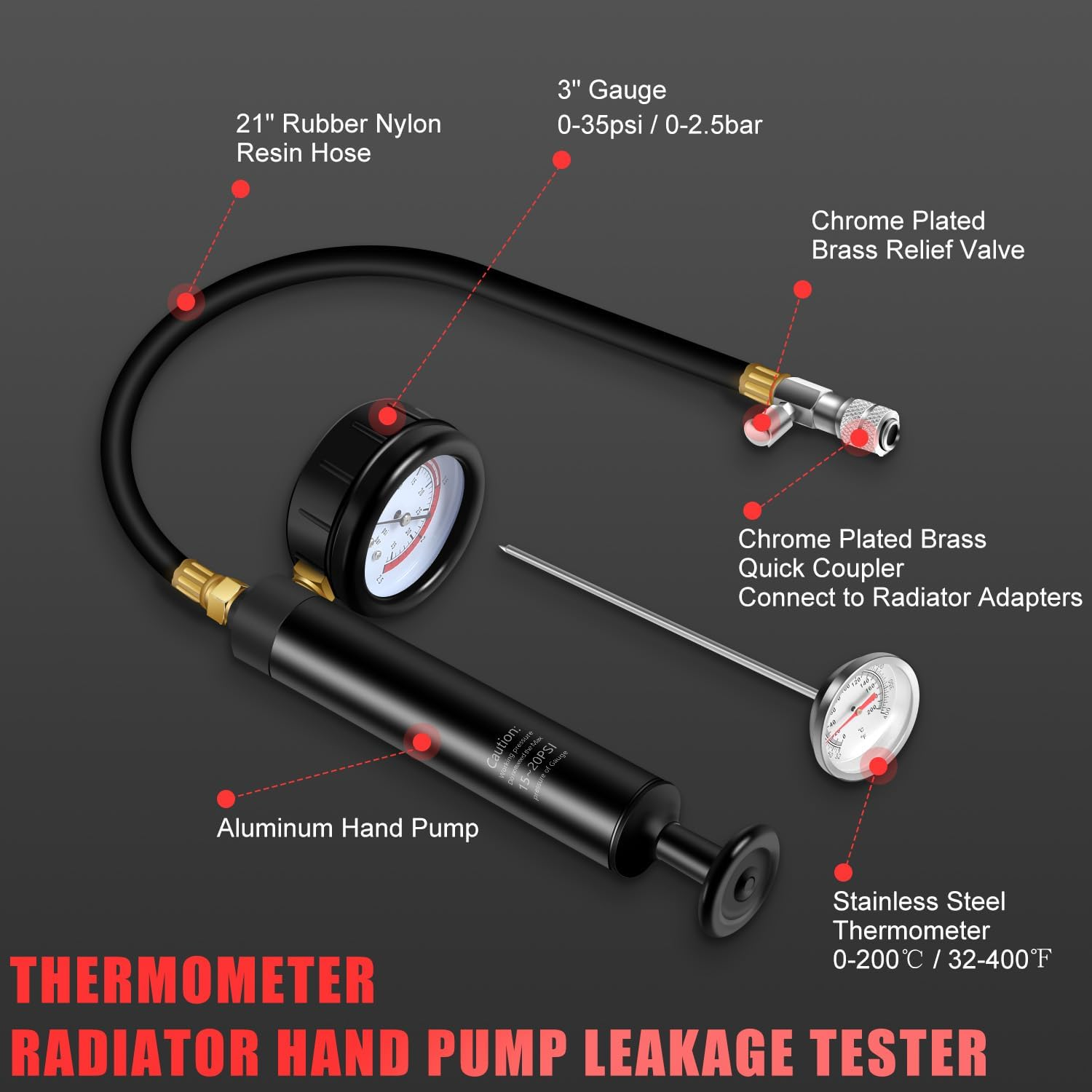 JIFETOR Radiator Coolant Pressure Tester Vacuum Refill Tool Kit, 28PCS Automotive Cooling System Leak Test and Pneumatic Purge Fill Set with Testing Adapter Caps Universal for Airlift Car Auto Truck - Black Case image number 7