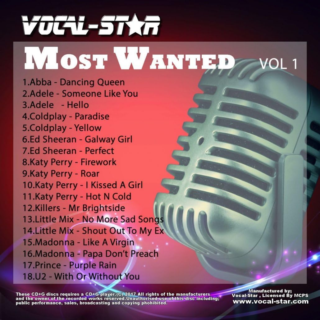 Vocal-Star 2022 Karaoke Chart Hits Disc Set Including 80 Top Songs, Supplied on 4 CDG Karaoke Discs, Karaoke Cds with Words