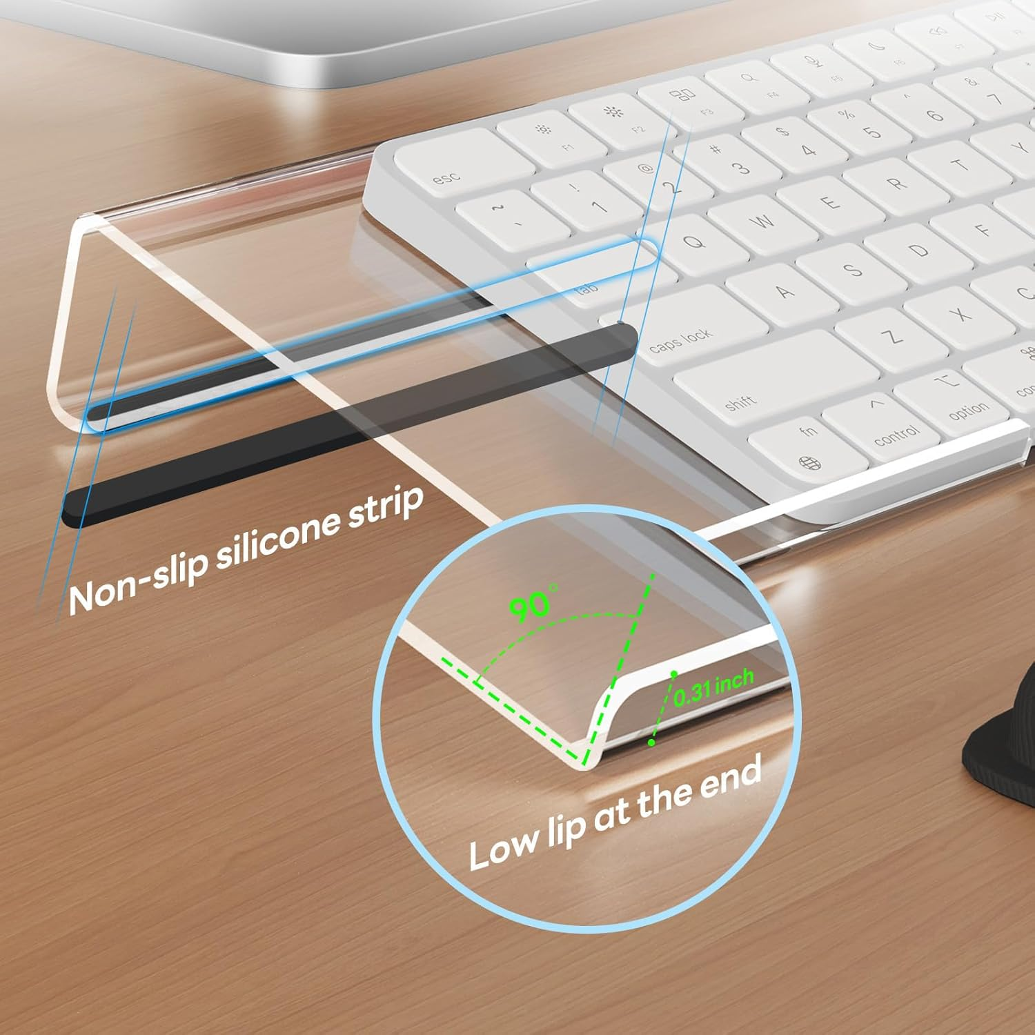 NNAKLLI Computer Keyboard Stand with Wrist Rest and Mouse Pad - Ergonomic Keyboard Wrist Rest with Anti-Slip Base, Great for Office Desk, Home, School (Transparent) - Pink image number 5