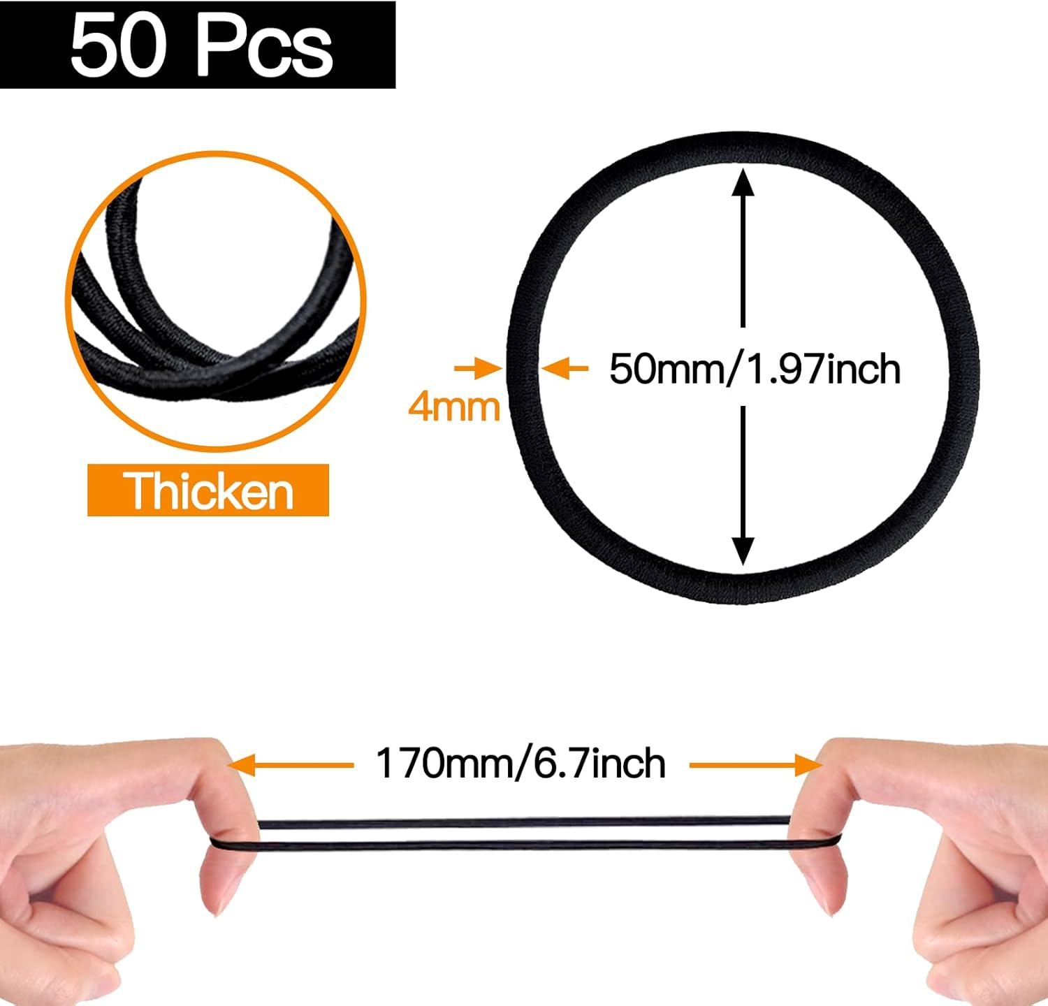 HXC 100Pcs Black Elastic Hair Bands, Small Elastic Hair Bobbles for Women, 2Mm Thin Hair Tie for Kids, Soft Hair Bands Withou Metal, Elastic Ponytail Holder