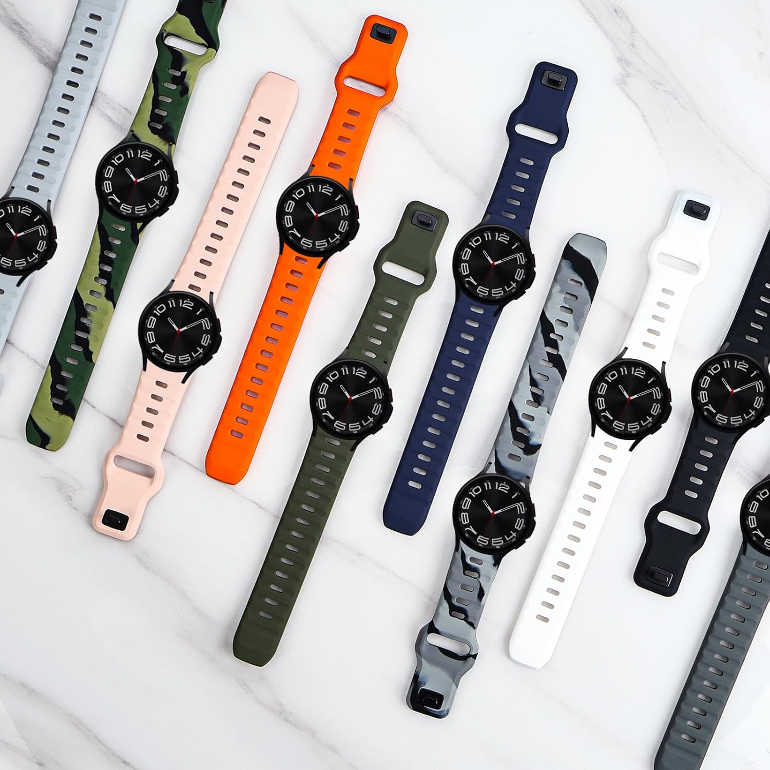 Rugged No Gap Band for Samsung Galaxy Watch 7 6 5 4 Band 44Mm 40Mm/Galaxy Watch 6 Classic Bands 47Mm 43Mm/Watch 5 Pro 45Mm/Watch 4 Classic 46Mm 42Mm, Silicone Wristband Sport Strap Men Women-Black image number 2