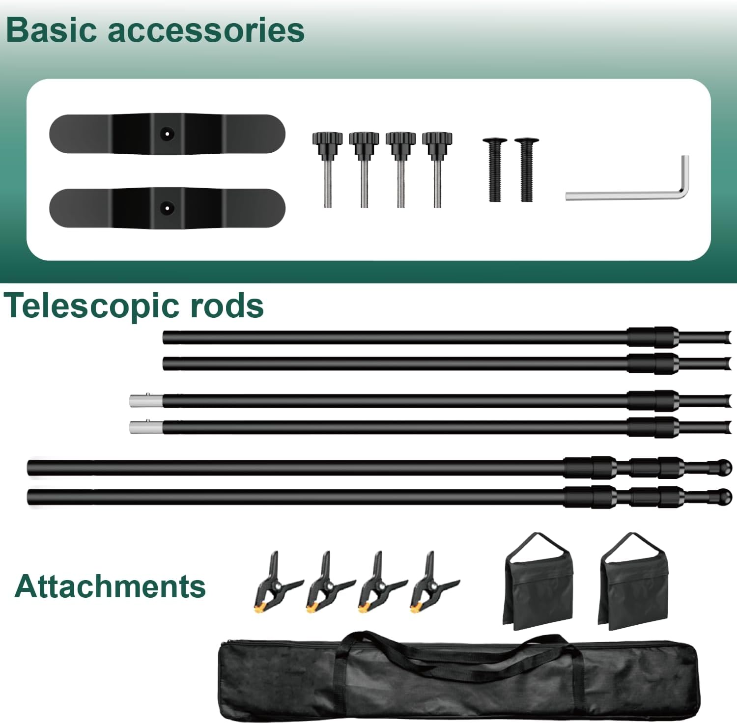 Ruikca Backdrop Banner Stand, 10X8Ft Adjustable Heavy-Duty Photo Studio Background Stand, with 4 Spring Clips, 2 Sandbags, and Carrying Bag, for Weddings, Parties, Photo Shoots, Trade Shows image number 1