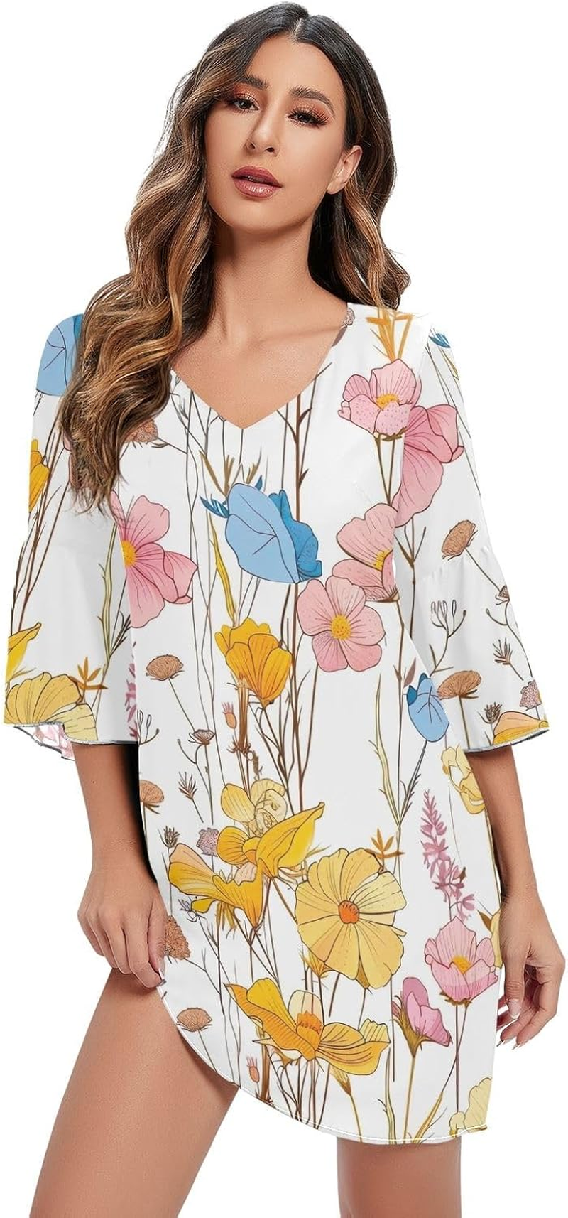 Vintage Wildflower White Short Summer Dress Printed Line Maternity Dress S-XXL image number 3