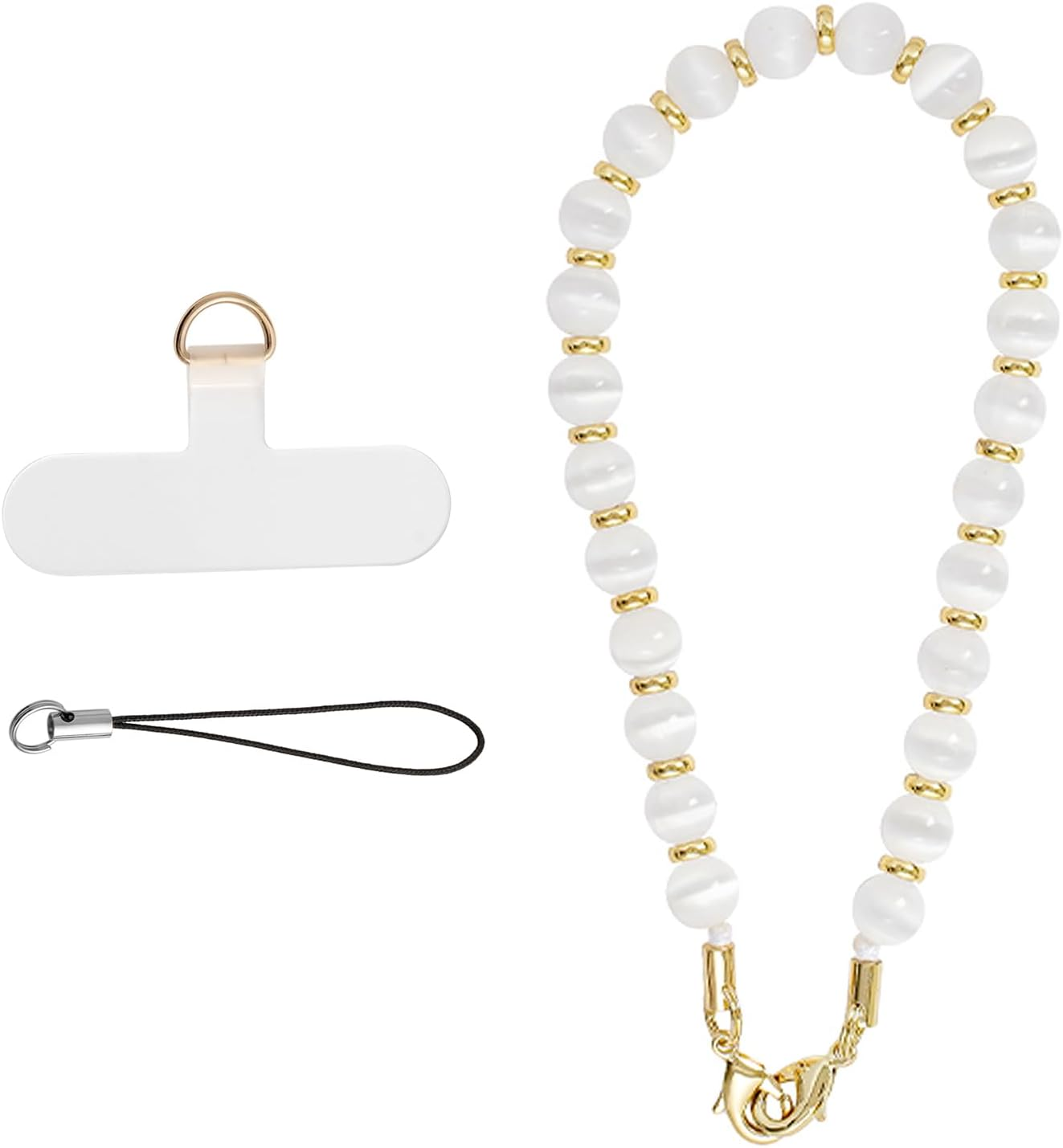 Universal Phone Chain Cell Phone Charm Hand Wrist Strap Lanyard Beaded Phone Chain for Women Girls White - Green Color-Au image number 2