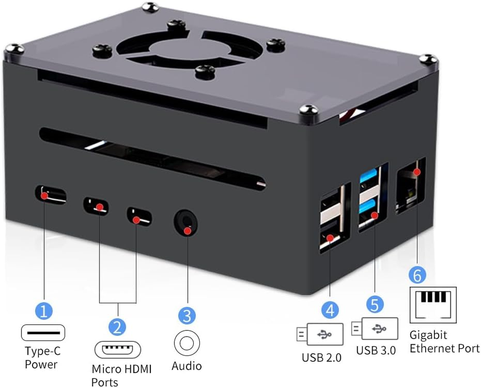 Geeekpi Aluminum Case for Raspberry Pi 4 with Fan and Heatsink, Supports POE Hat, Black image number 5
