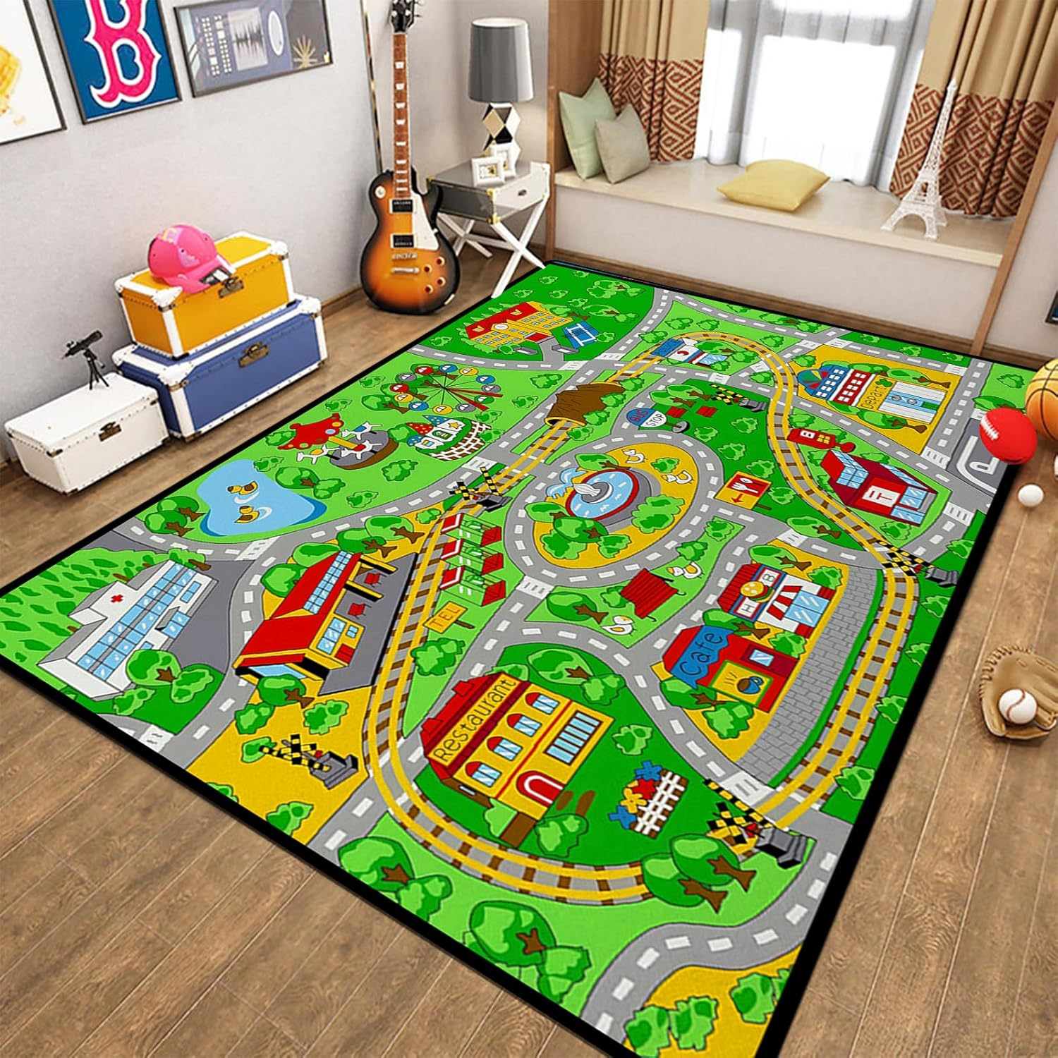 Kid'S Play Mat 200 X 300Cm Extra Large Playmat Non Slip Have Fun City Life Road Map Car Play Mat Study Activity Centerpiece Learning Education Area Rug for Bedroom Playroom Decor (Road 5, 200X300Cm) - Road 4 image number 5