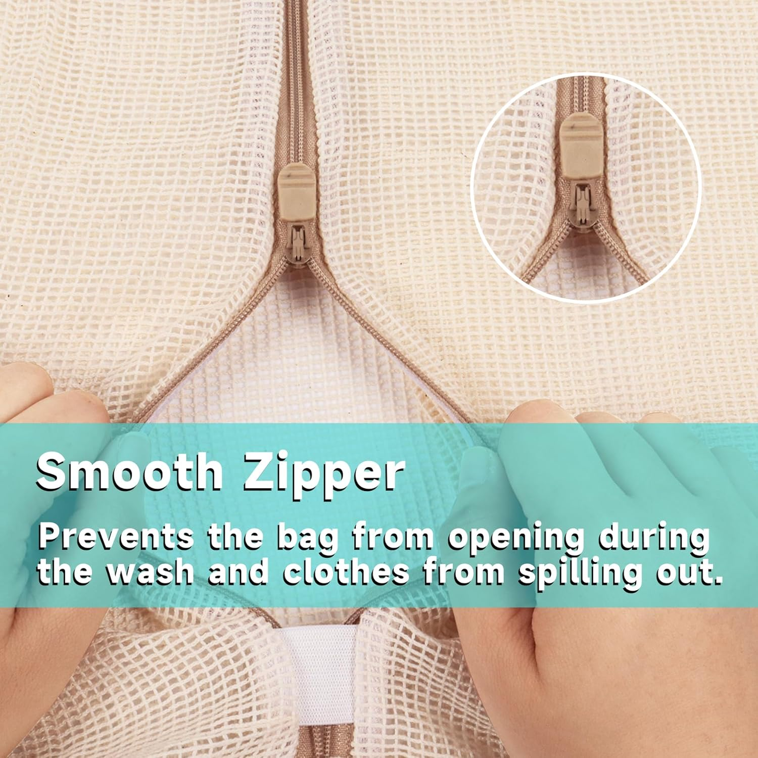 Klmnop 6 Pcs Mesh Laundry Bags, Cotton Laundry Bag with Premium Zipper, Laundry Bags Mesh Wash Bags for Bra, Shirt, Sock, Plush Toy(Beige) image number 5