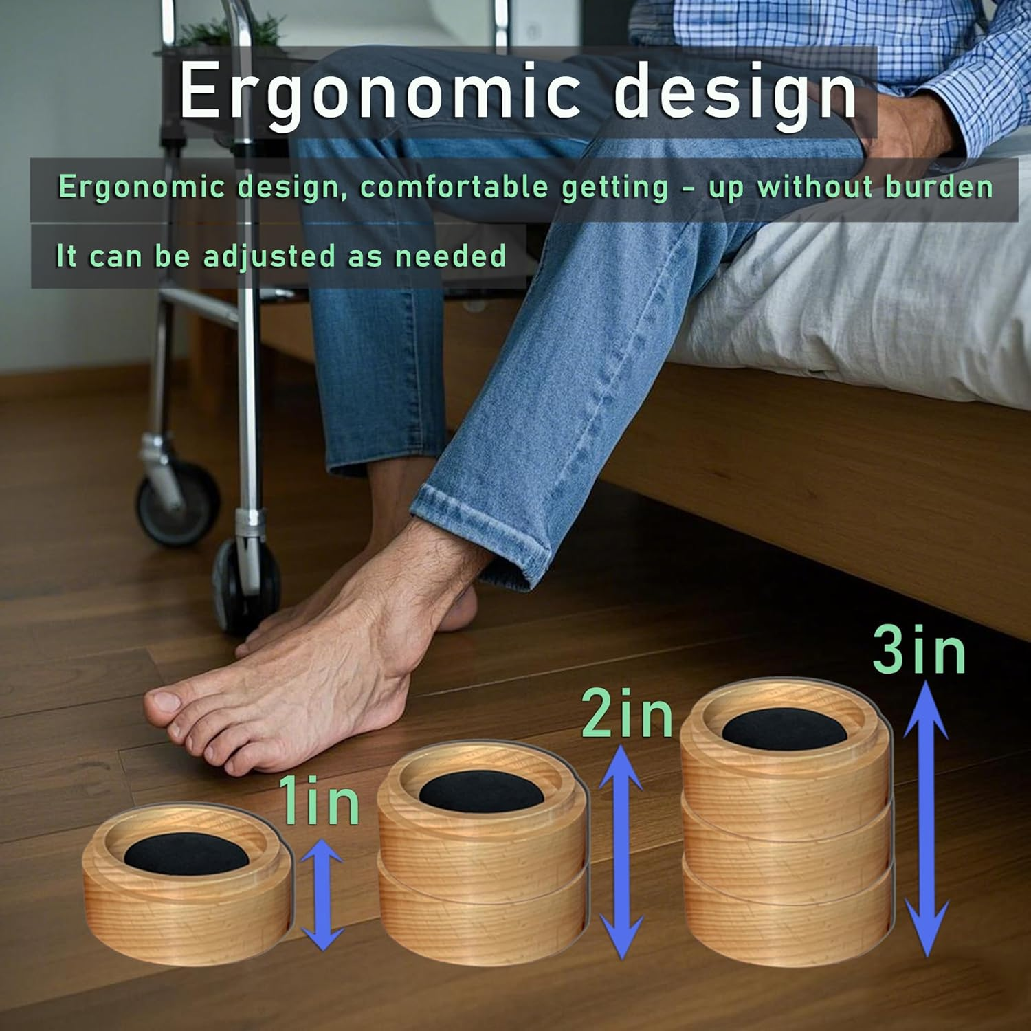 1" Heavy Duty Bed Risers, Bed Lifts, Furniture Risers, Great for under Bed Storage, Bed, Table, and Chair Lifts, Adds 1" Height to Heavy Furniture or Beds of 4Pcs image number 2