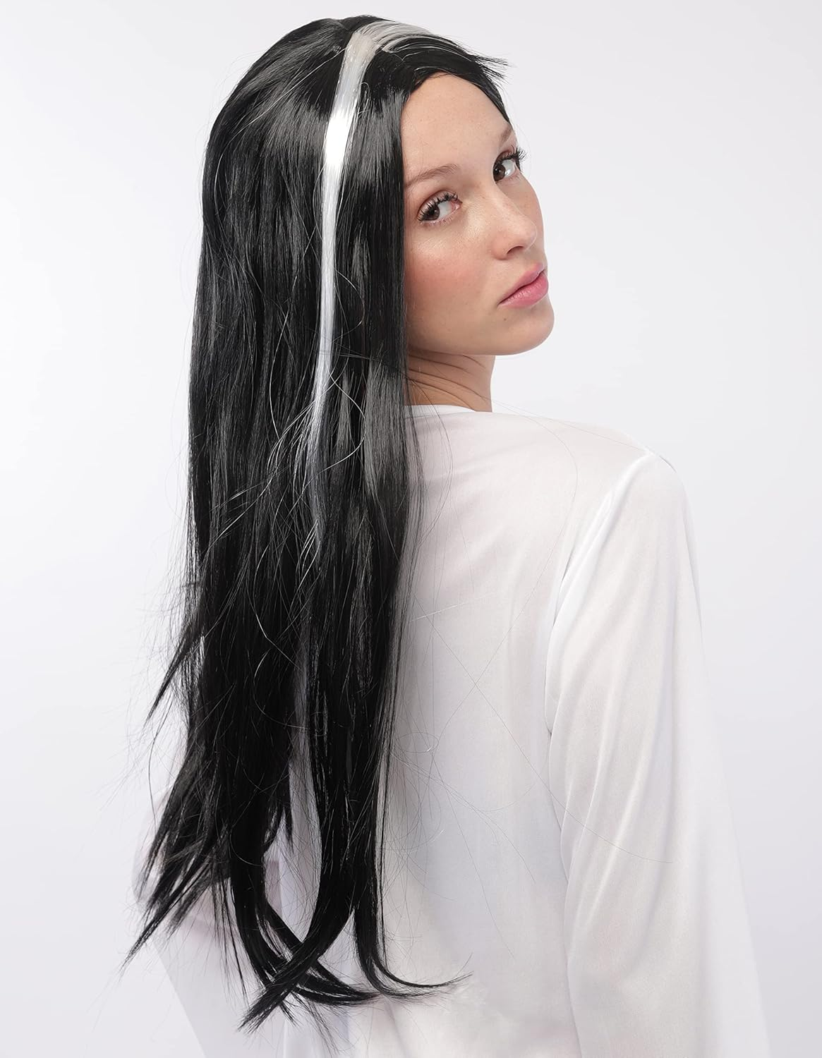 Halloween Vampire Wig for Women Long Straight Hair Cosplay Heat Resistant Synthetic Fiber Js-129-Black/White image number 3