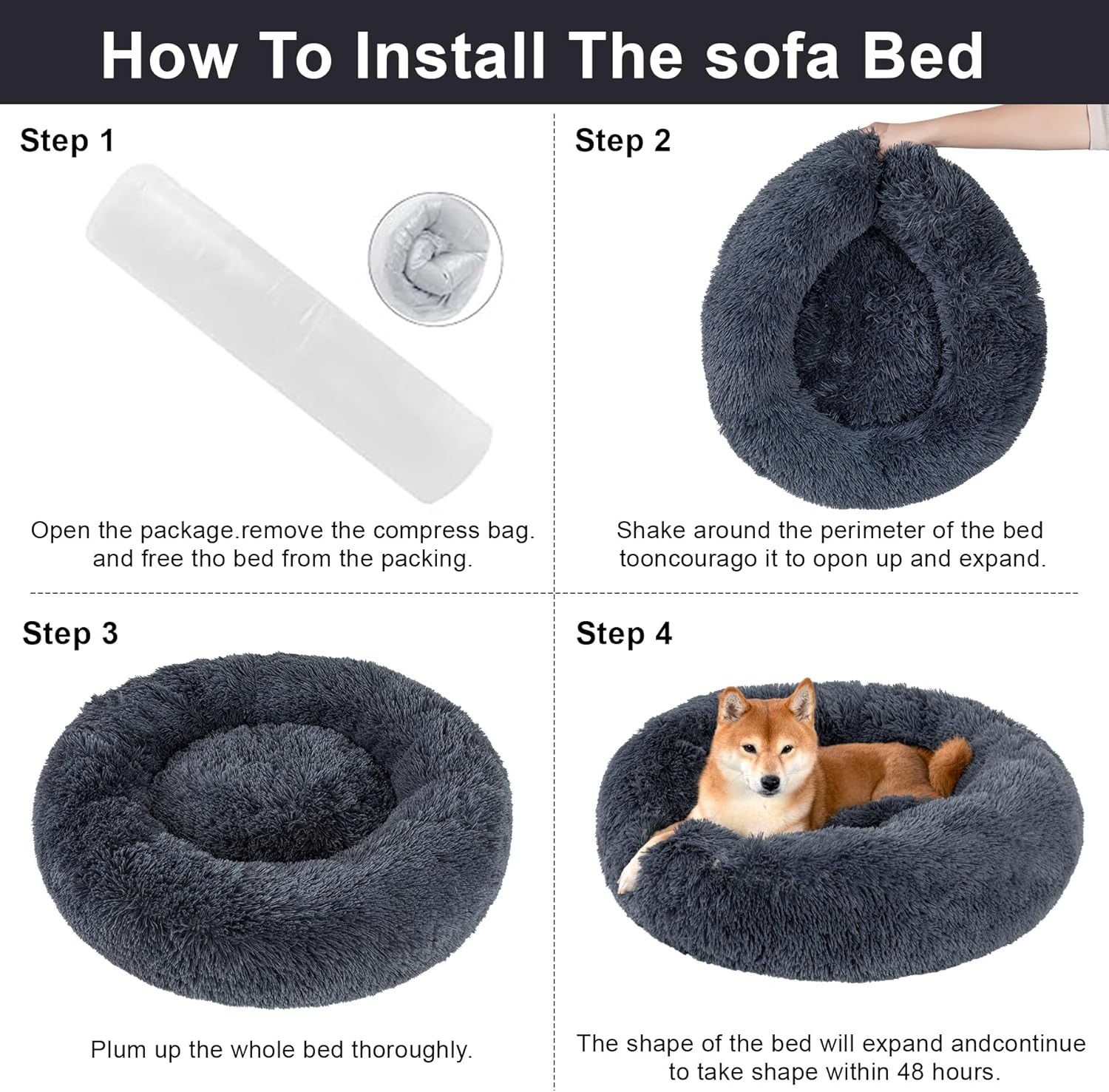 Kimpets Snuggle Dog Bed, Comfy Calming Dog Bed, Machine Washable Dog Bed for Medium Dogs, Cute&Fuzzy&Anti Anxiety Dog Bed, 27.5'' Soft Bean Dog Bed, up to 25Lbs Cozy&Comfy Dog Beds for Medium Dogs image number 3