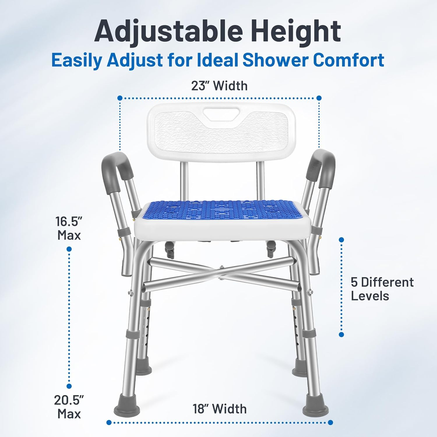 Tocebe Shower Chair for inside Shower, 550LB Capacity Shower Seat with Reinforced Cross Bar, Adjustable Height anti Slip Bath Chair with Backrest, Padded Armrests, Loofah Stick for Elderly & Disabled image number 1