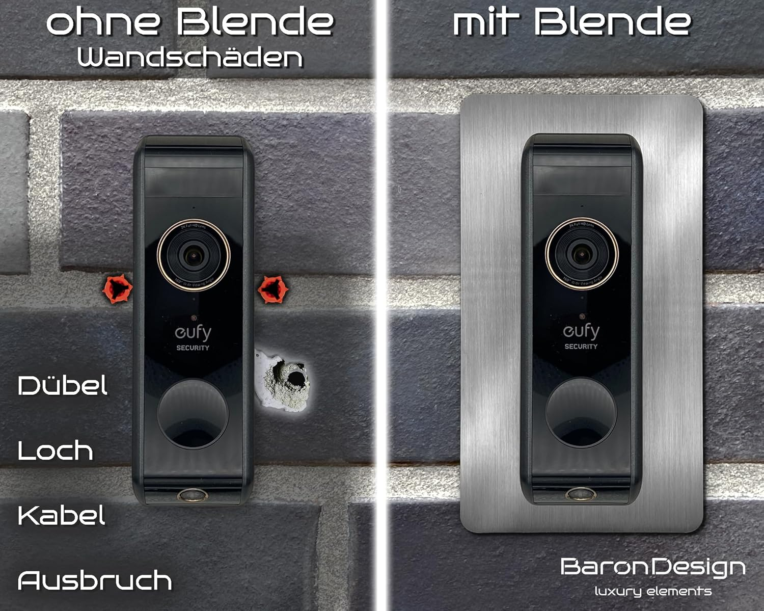 Baron Design | Stainless Steel Cover | Accessory for Eufy Video Doorbell | E340, 2K HD, S330, C30, C31, Slim | Mount, Shield, Plate for Bell image number 6