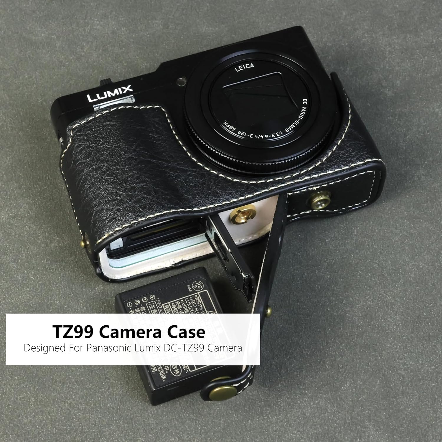 Aisnyho Camera Case for Panasonic Lumix DC-TZ99,PU Leather Protective Cover Detachable Carrying Case Bag with Adjustable Shoulder Strap, Black, PU Protective Case - White image number 5