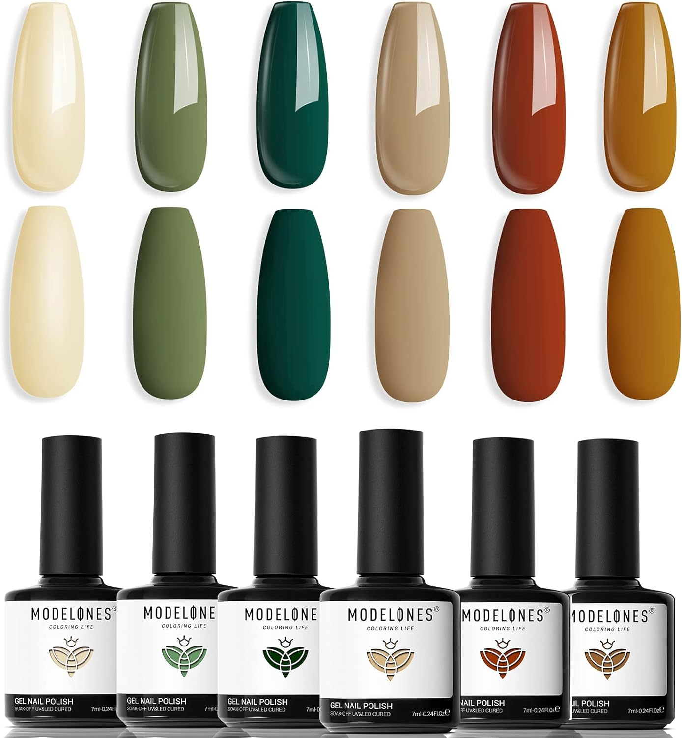 Modelones Gel Nail Polish Set - 6 Colors Nude Emerald Green Red Gel Nail Polish Kit Earth Tone Light Yellow Gel Polish Set, Soak off LED French Nail Art Manicure Starter Salon DIY Nail Gifts for Women image number 5