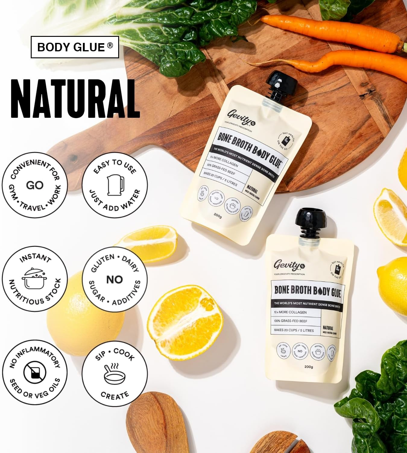 Gevity Rx Bone Broth Body Glue Concentrate Go Pack Natural G/F 200G