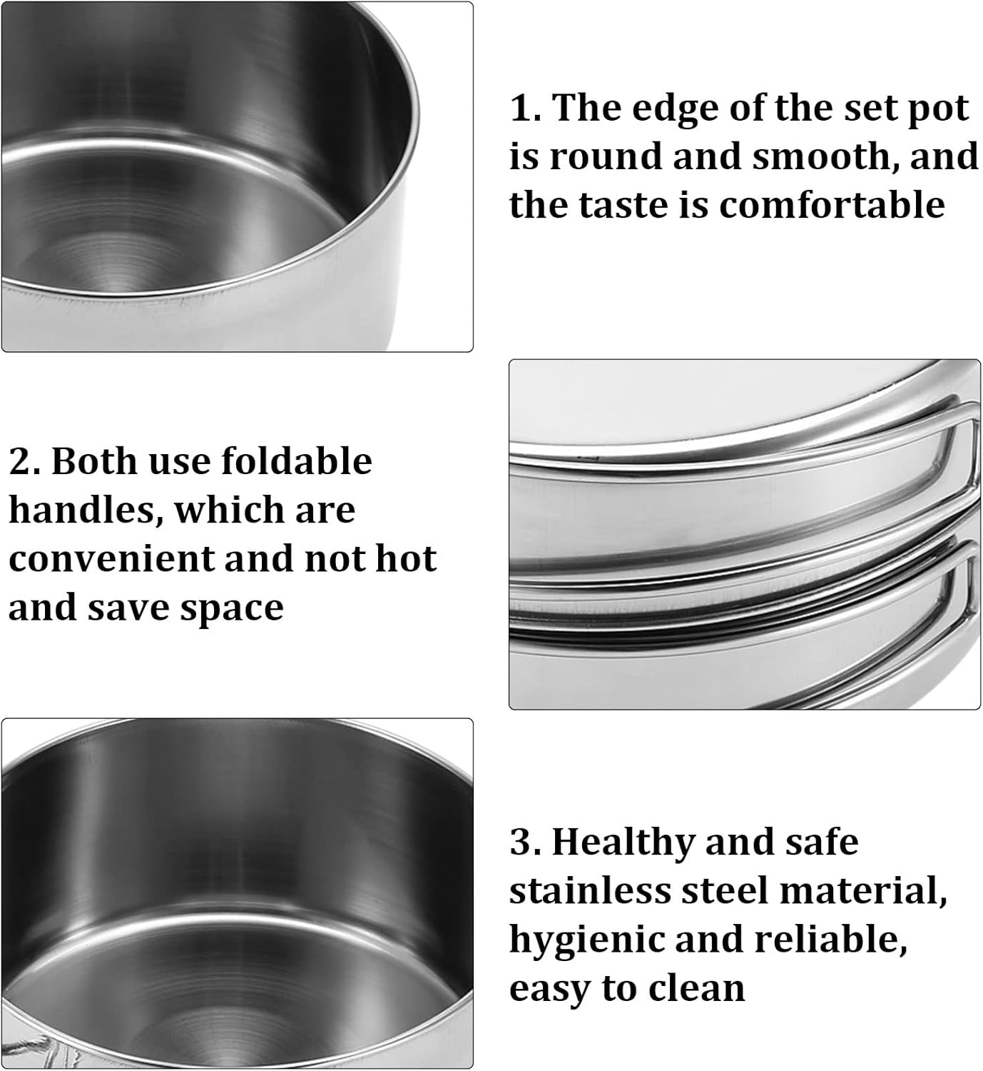 Camping Pots Pans, 4 Pieces Portable Stainless Steel Cookware Set Camping Picnic Outdoor Pan Pot Plate Tableware
