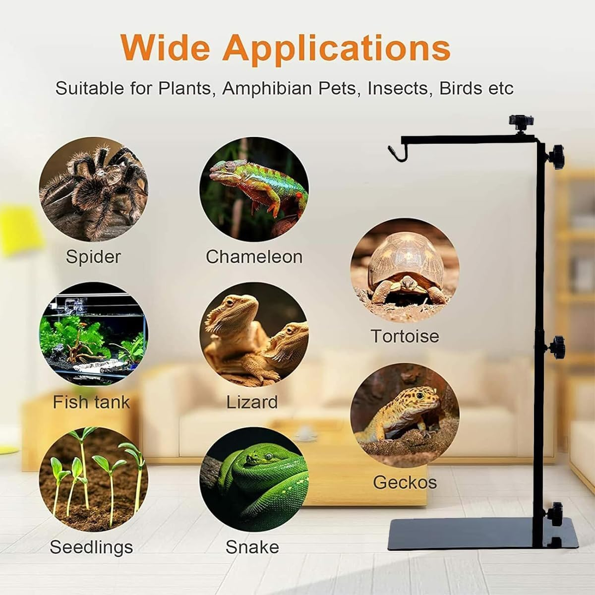 AIMALL Adjustable Reptile Light Stand, Heat Lamp Bracket for Tortoises and Centipedes, Secure and Versatile Fit, up to 35 Inches