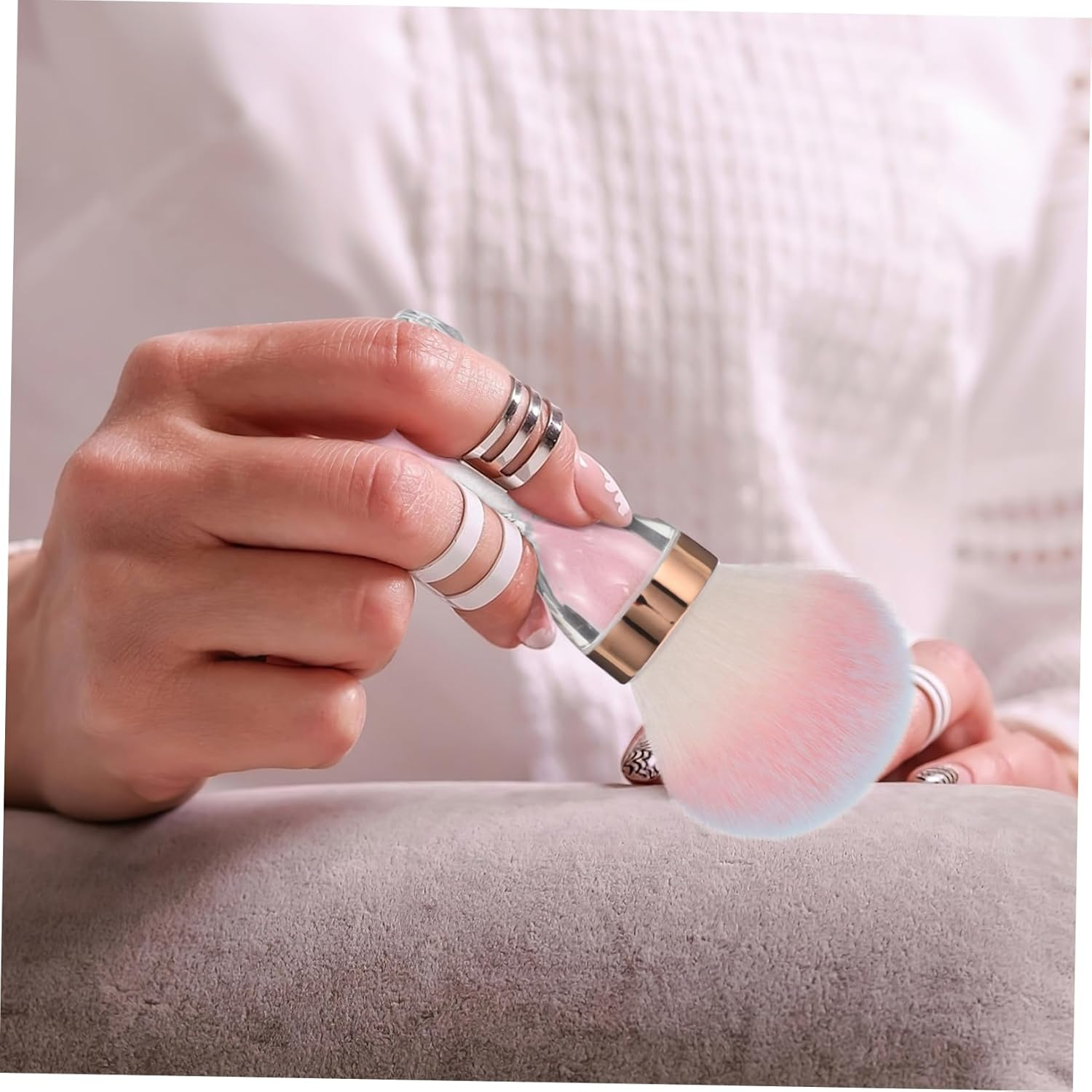 OHPHCALL Concealer Facial Brush Nail Clean up Brush for Soft Nail Art Powder Remover Brush Handle Grip for Acrylic Nails - Sky-Blue image number 2