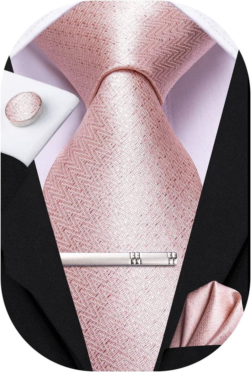 Hi-Tie Silk Ties for Men Solid Paisley Striped Necktie Pocket Square Cufflinks Clip Pin Tie Set