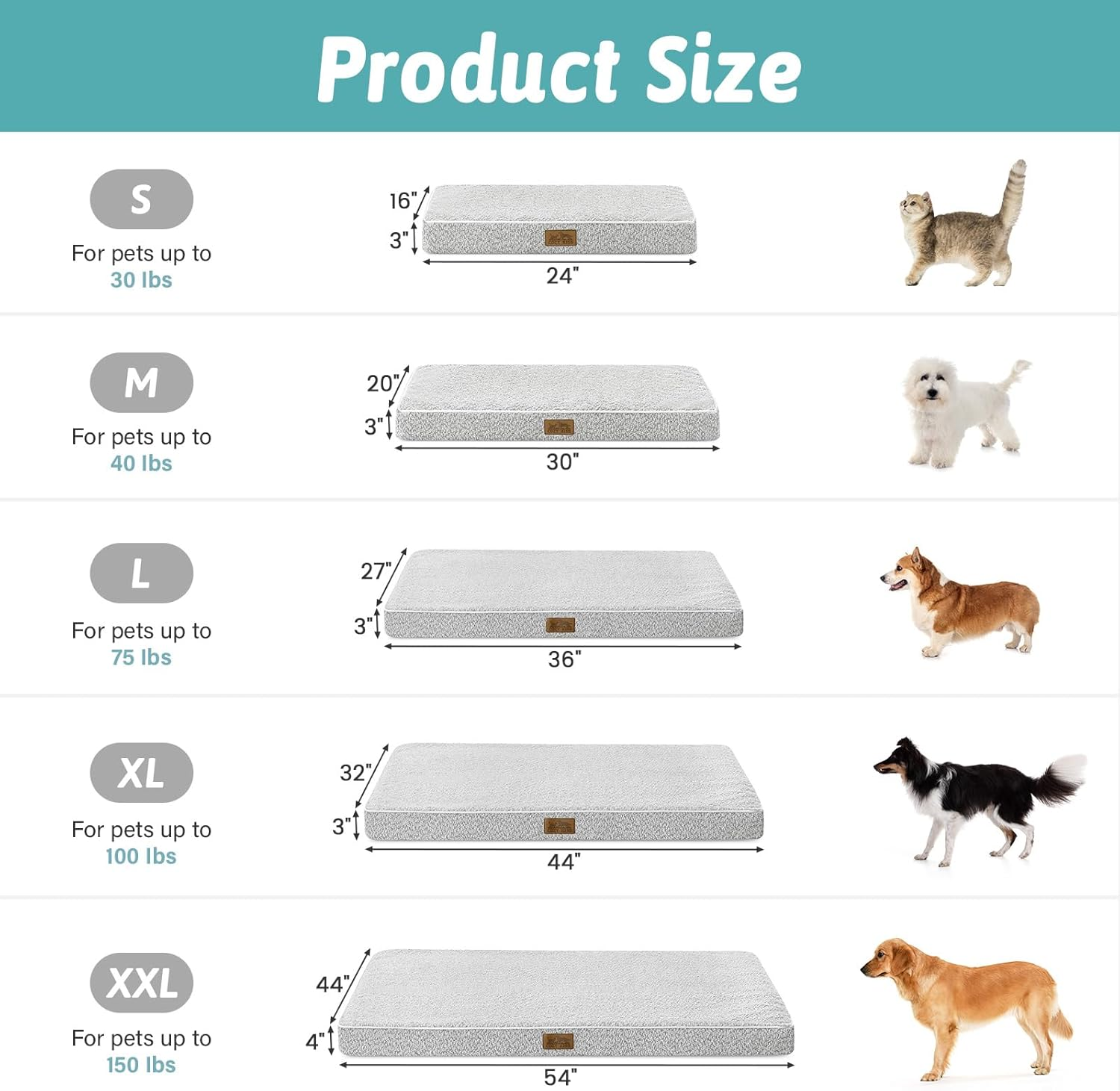 COZY KISS Orthopedic Dog Bed for Large Dog, Xlarge Removable Washable Cover with Waterproof Lining & Anti-Skid Bottom, Rectangular Foam Pet Bed, XL Size, 44X32X3 Inch, Grey image number 4