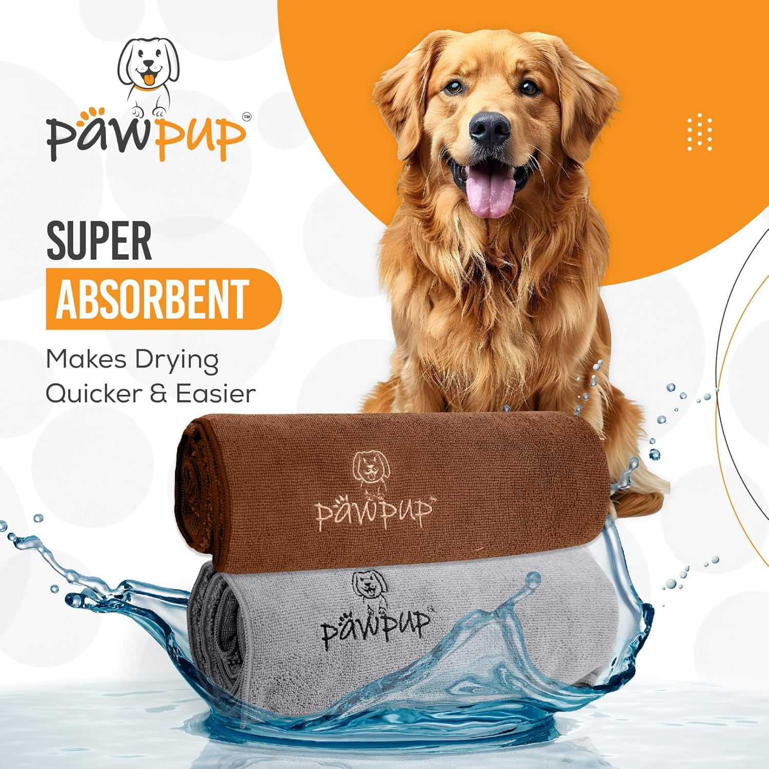 PAWPUP Dog Towel Super Absorbent - Pack of 2 - Quick Drying Super Soft Microfiber Pet Towel for Dogs, Cats and Other Pets (Brown and Grey) image number 4