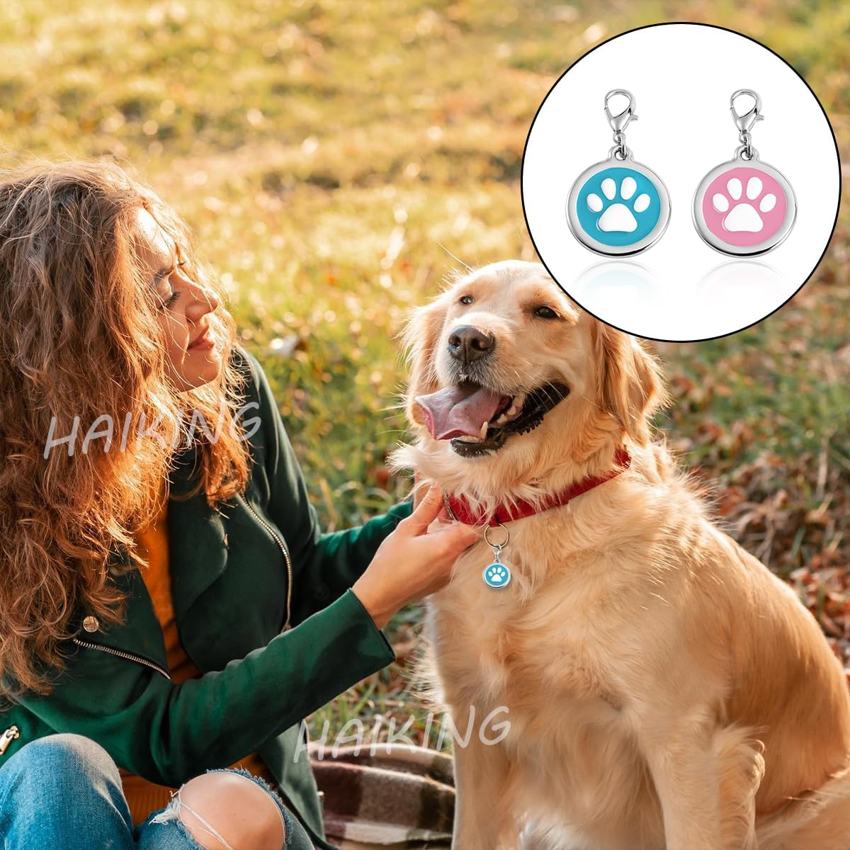 HAIKING Pet Tags, 2 Pcs Dog Personalized Name Tags for Dogs, Cats, Pets (Pink, Blue.Personalized Customization Is Not Provided and Needs to Be Customized by Oneself.) image number 2