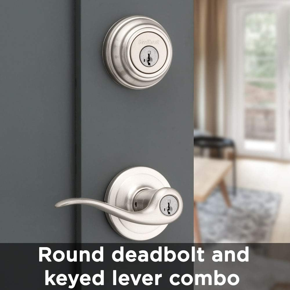 Kwikset 991 Tustin Entry Lever and Single Cylinder Deadbolt Combo Pack Featuring Smartkey in Satin Nickel - Venetian Bronze image number 7