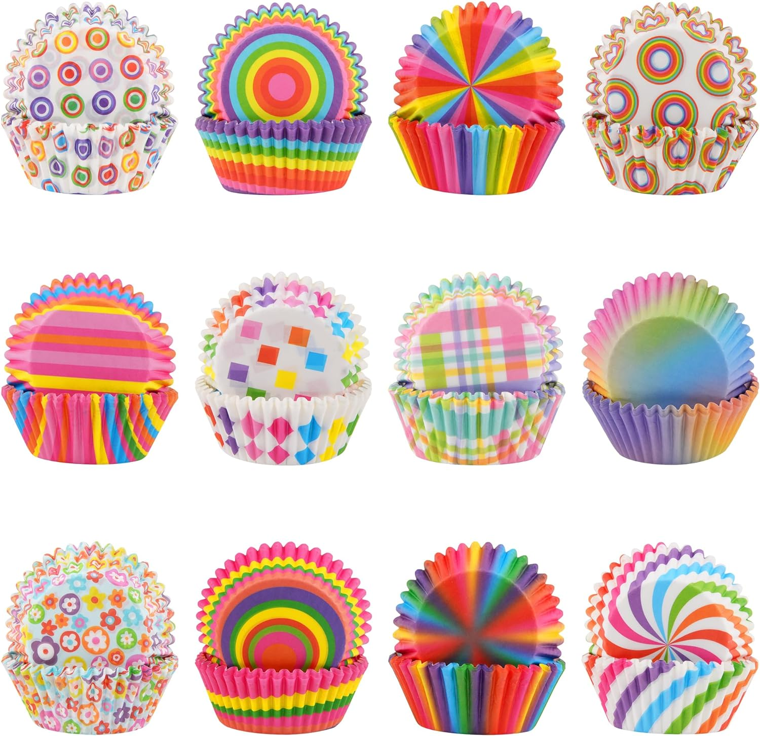 600 Pack Rainbow Cupcake Liners Cupcake Baking Cups Standard Size Rainbow Muffin Liners for Wedding Birthday Pride Party Candy Cake Decorations Supplies(12 Styles) image number 2