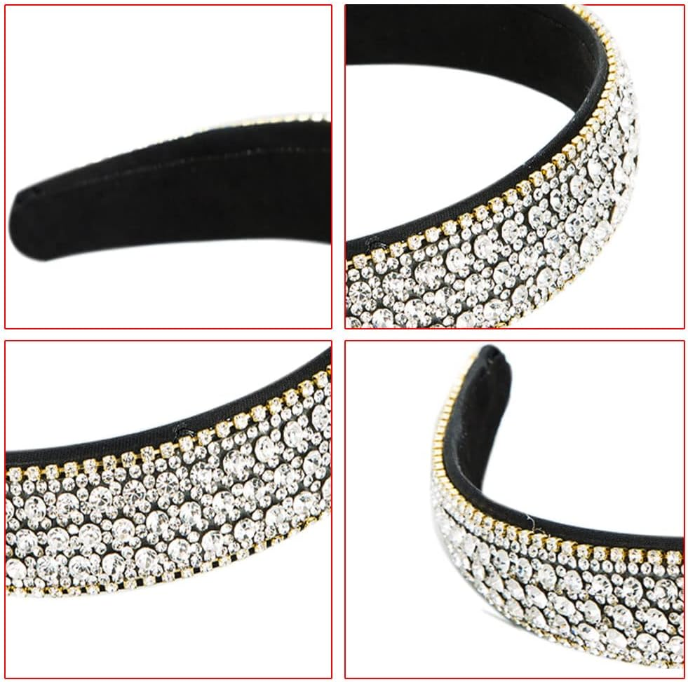 Vintage Crystal Rhinestone Headbands Sparkle Silver Diamond Headband Velvet Padded Wide Hairbands Party Wedding Headpiece Hair Accessories for Women (1Crystalwhite) - 1Crystalblue image number 5