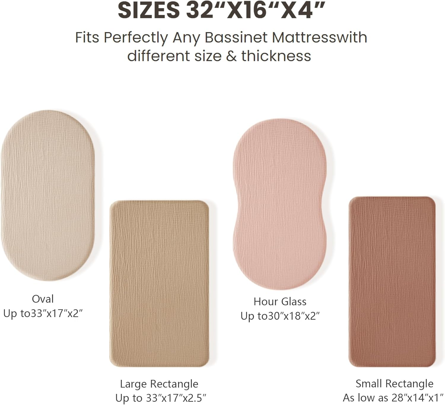 Konssy 2 Pack Muslin Fitted Bassinet Sheets for Baby Girl Boy, Soft Breathable Baby Bassinet Sheets Fit for Baby Bassinets, Cradle, Moses Basket Oval Rectangle Pad/Mattress (Chestnut, Floral)