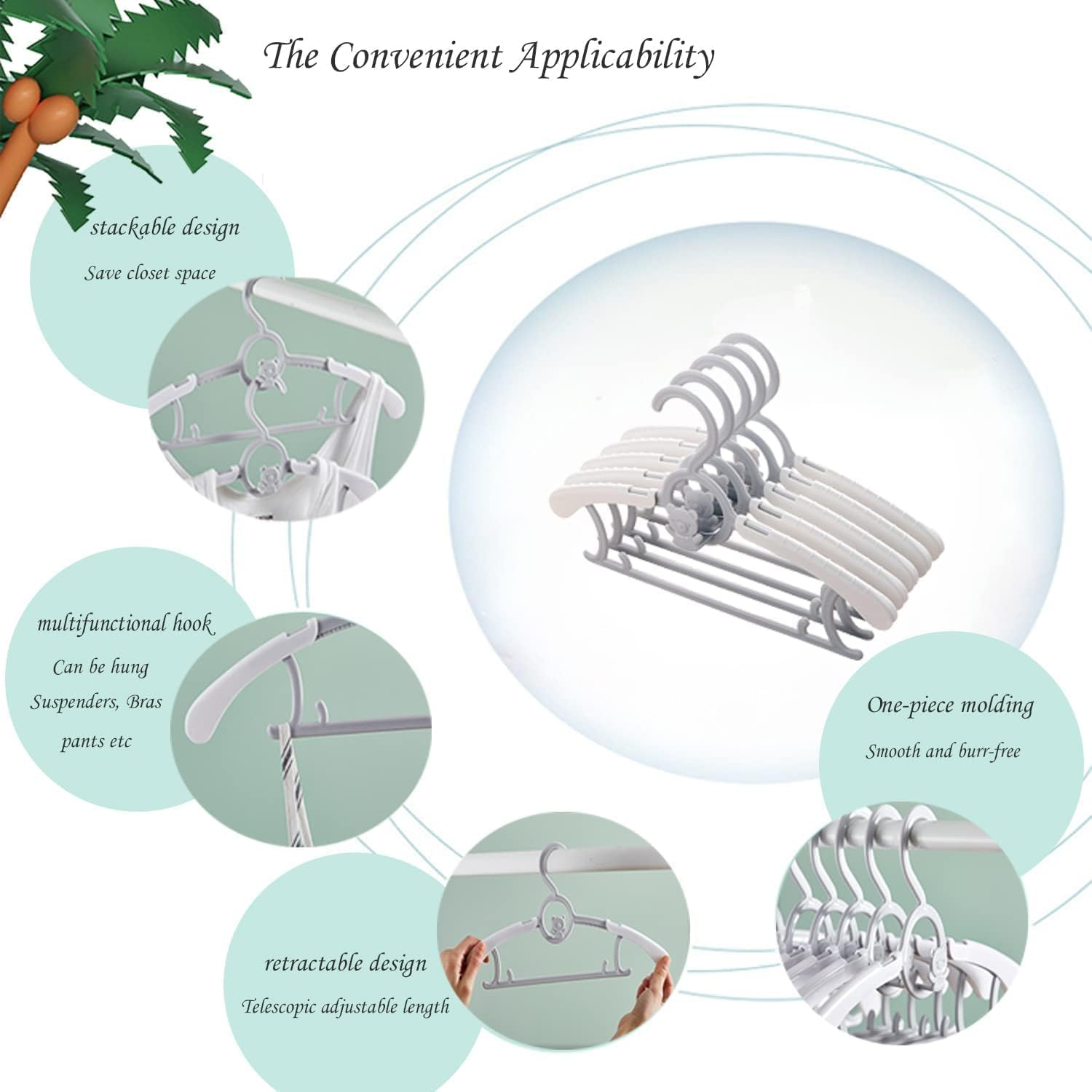 Baby Hangers for Closet,20 Pack Infant Hangers,Non-Slip and Extendable Plastic Children'S Newborn Baby Hangers 11"-14" Adjustable Children Coat Hanger for Girl Boy Toddler Kids Child (Grey) image number 5