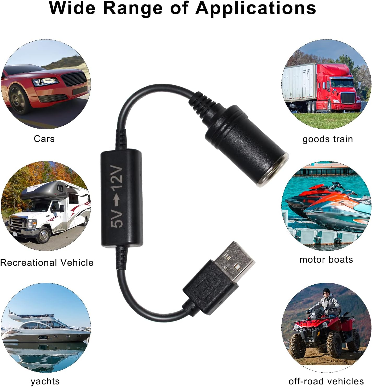 5V Step up 12V Socket to USD Converter Cable,Usb a Convert Cigarette Lighterfemale Socket 5Volt to 12 Volt 30Cm(2Pack) image number 4