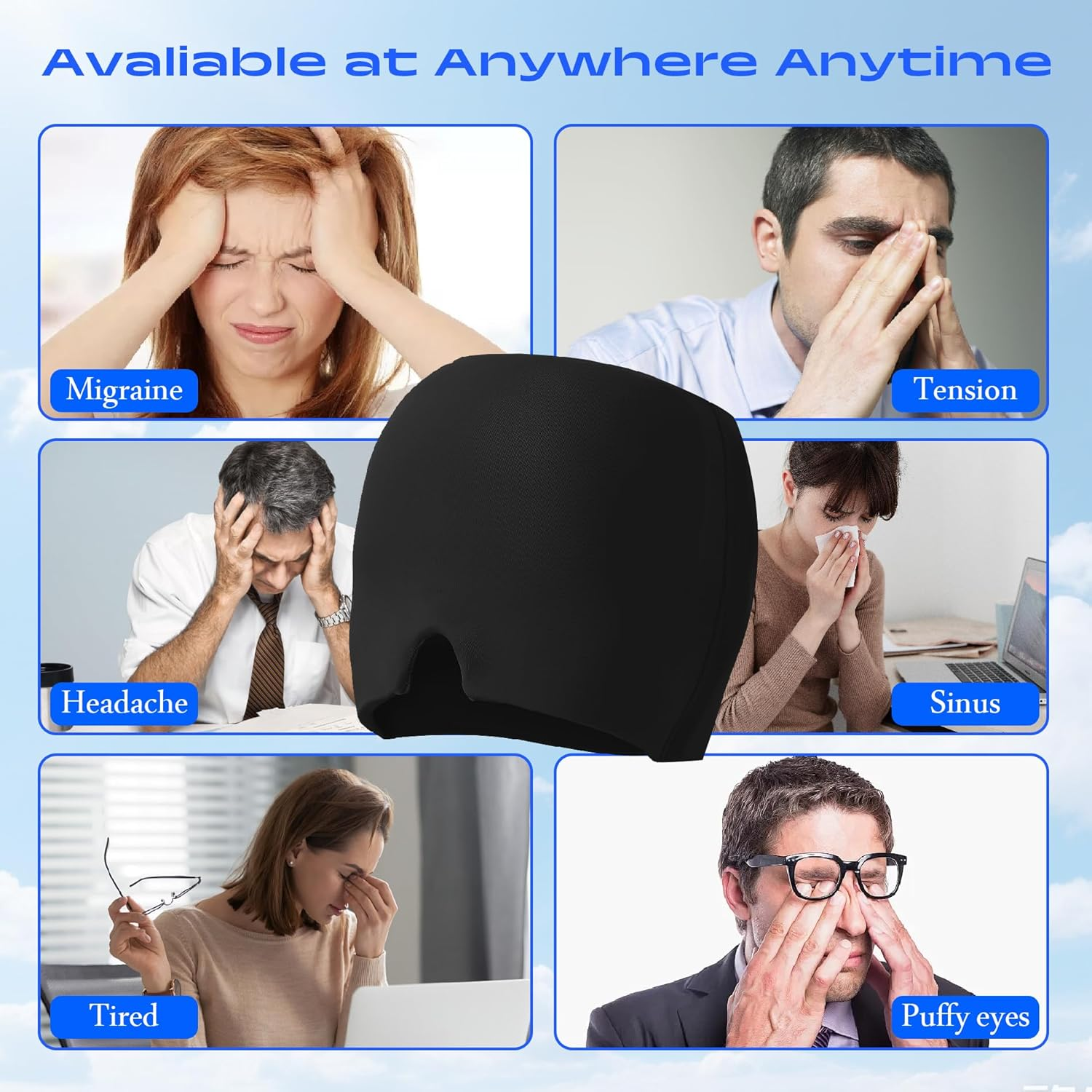 Migraine Relief Cap, Ice Cap for Migraines, Hot & Cold Therapy Hat, Cool Gel Head Wrap, Migraine Relief Products Device for Tension & Stress, Sinus, Puffy Eyes, Hangover and Stress Relief (Black) image number 6