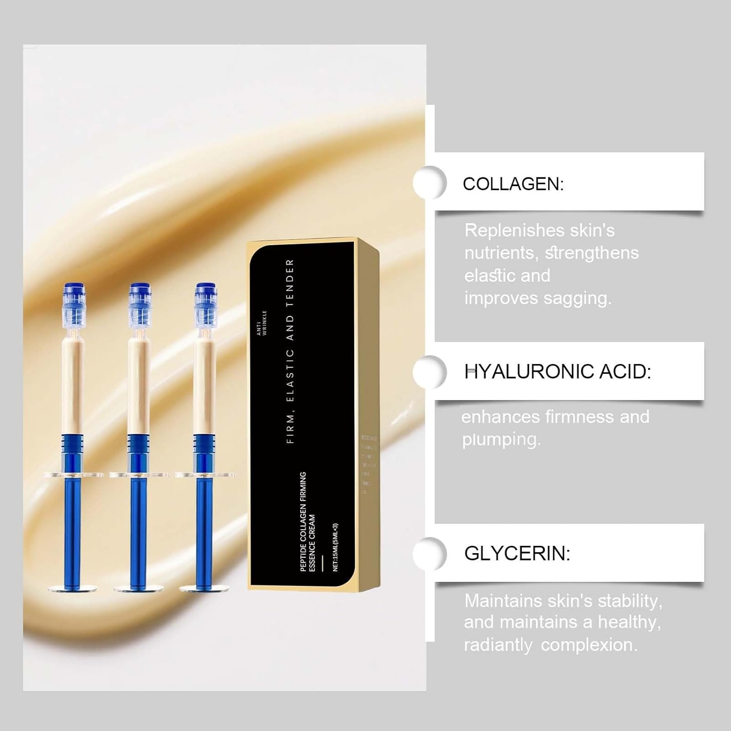 Peptide Collagen Firming Essence Cream, Anti-Wrinkle Lotion for Face & Neck, Tightening & Lifting Sagging Skin, Polypeptide Collagen Elastic Essence for Firm, Elastic & Tender Skin (2PCS) image number 2