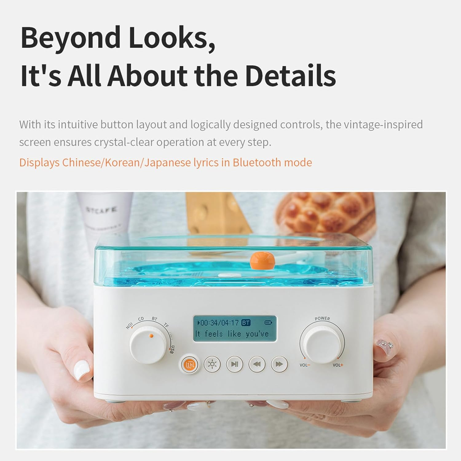 Sxhlseller Retro Bluetooth CD Player with Speaker, 4000Mah Portable Wireless Record Player with White Noise, RGB Lights,Dual Bass for Home, Bedroom, Relaxation image number 2