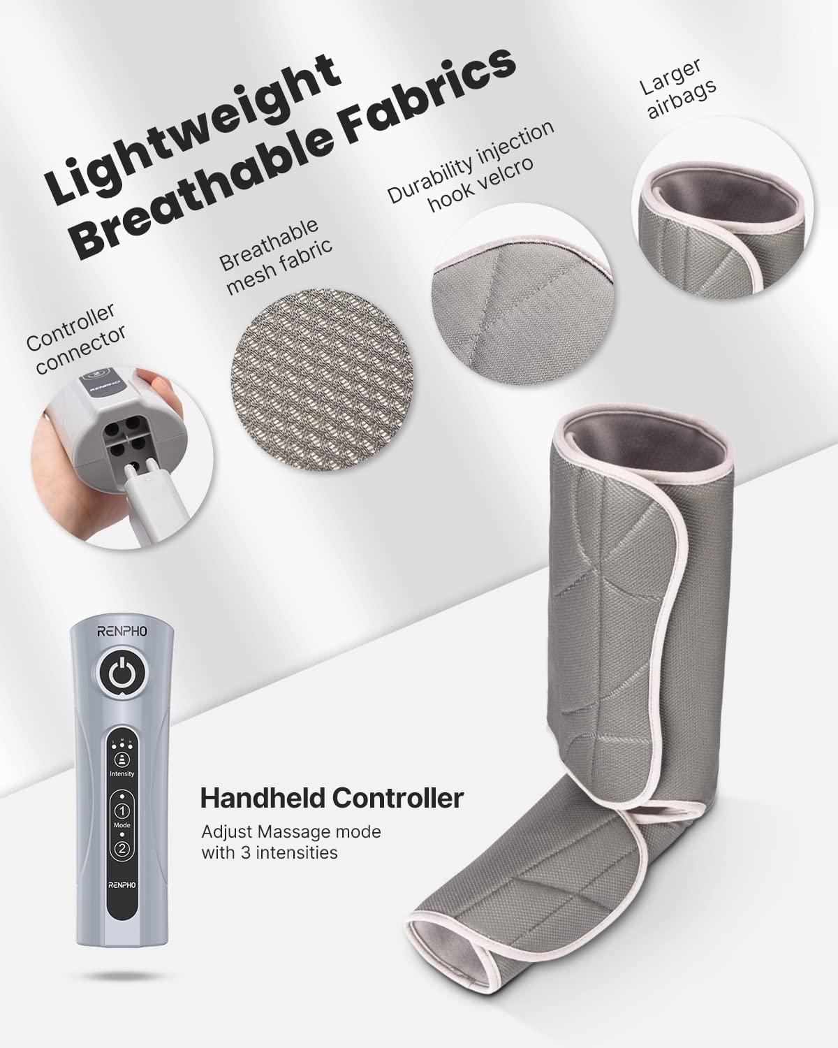 RENPHO Leg Compression Massager for Circulation and Relaxation, Rechargeable Air Compression Foot Calf Massage, Helps for Mother Father Relief Leg Muscle Fatigue image number 4