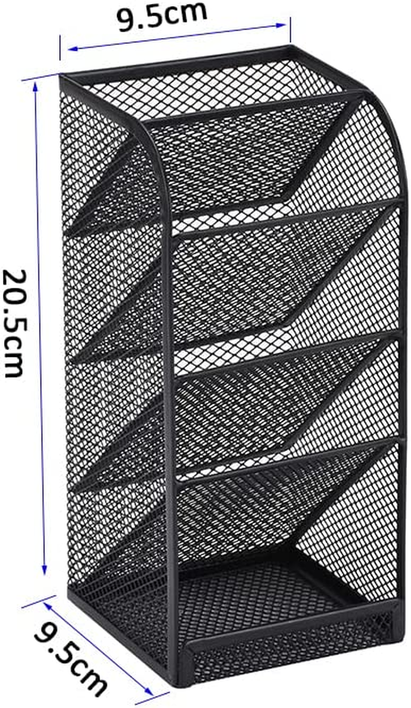Modern Black Metal Mesh Angled Desk Organiser, 5-Compartment Stationery Drawer Organizer with Pen Holder image number 3