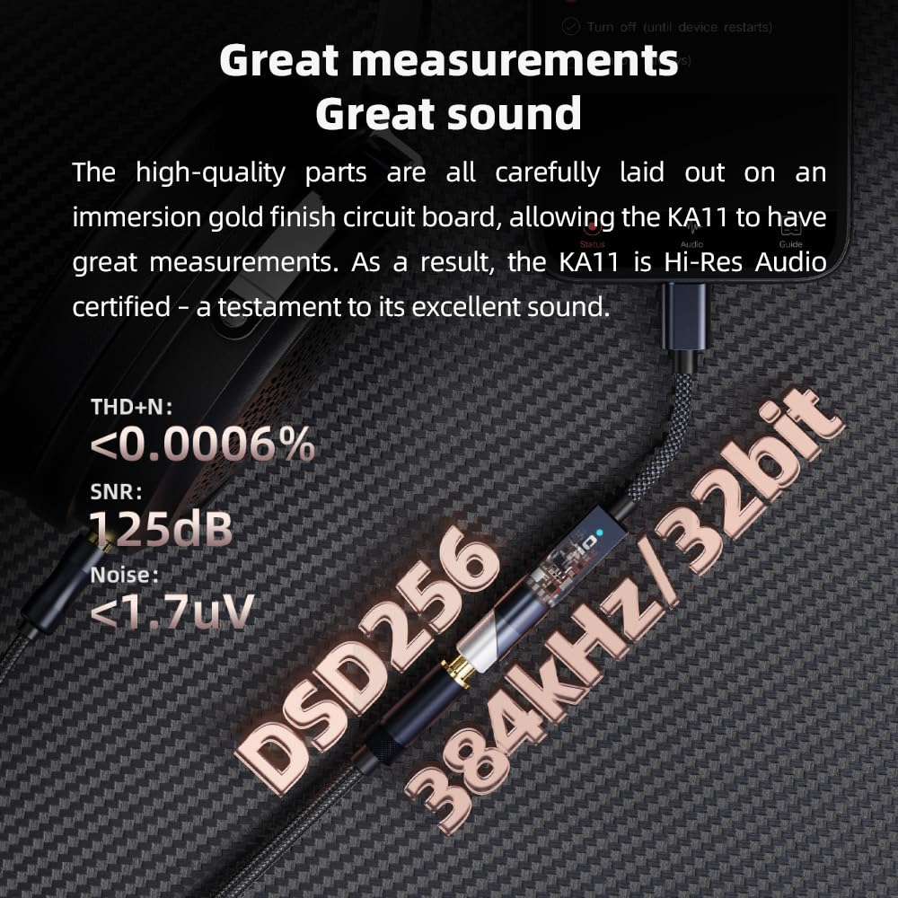 Fiio KA11 USB C to 3.5Mm Audio Adapter 32Bit/384Khz, USB Type C Dongle Hifi DAC Amplifier for Android/Ios/Windows/Mac (Silver, TC) image number 6