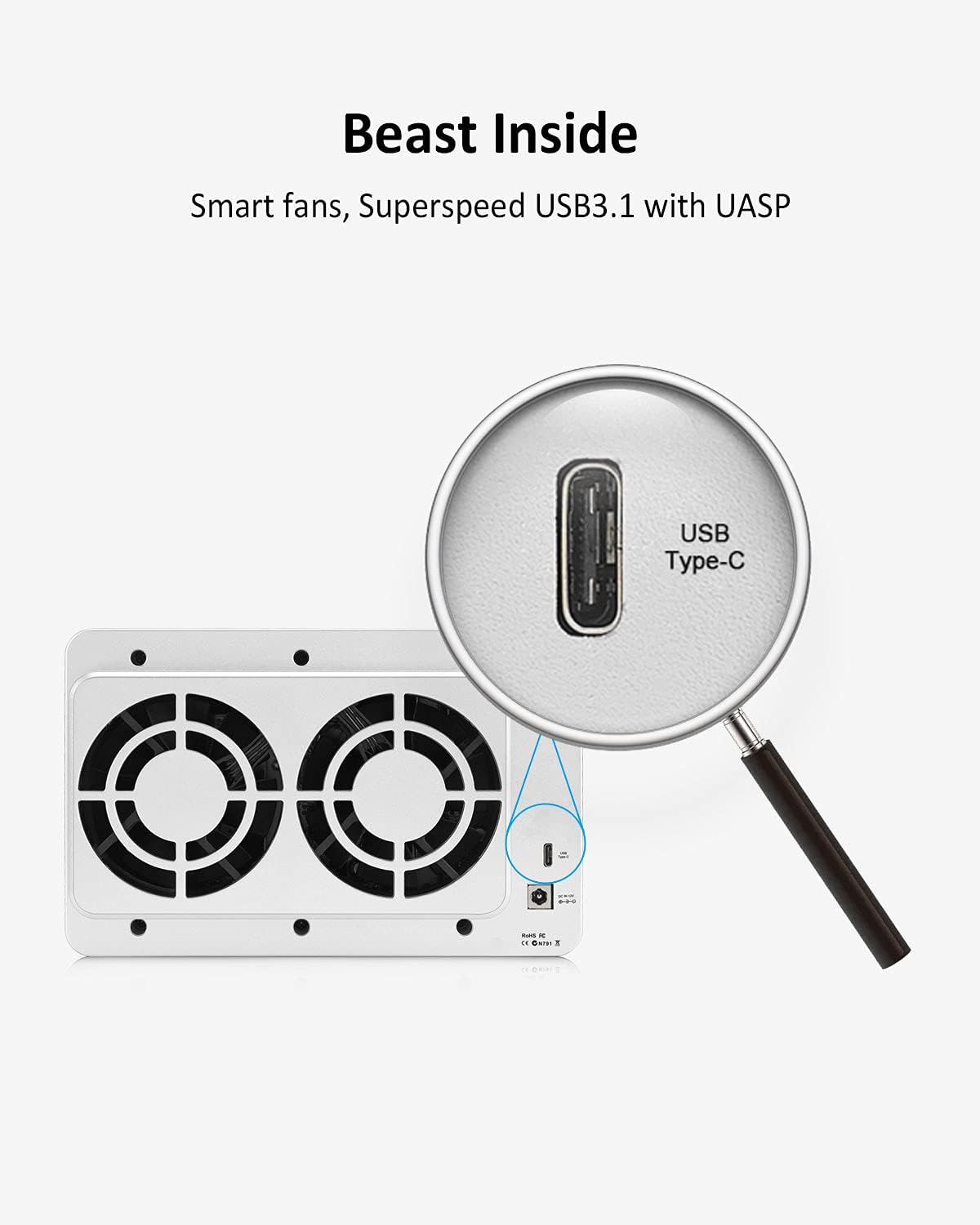 Terramaster D5-300 USB3.1 (Gen1) Type C 5-Bay External Hard Drive Enclosure Support RAID 5 Hard Disk RAID Storage (Diskless) image number 4
