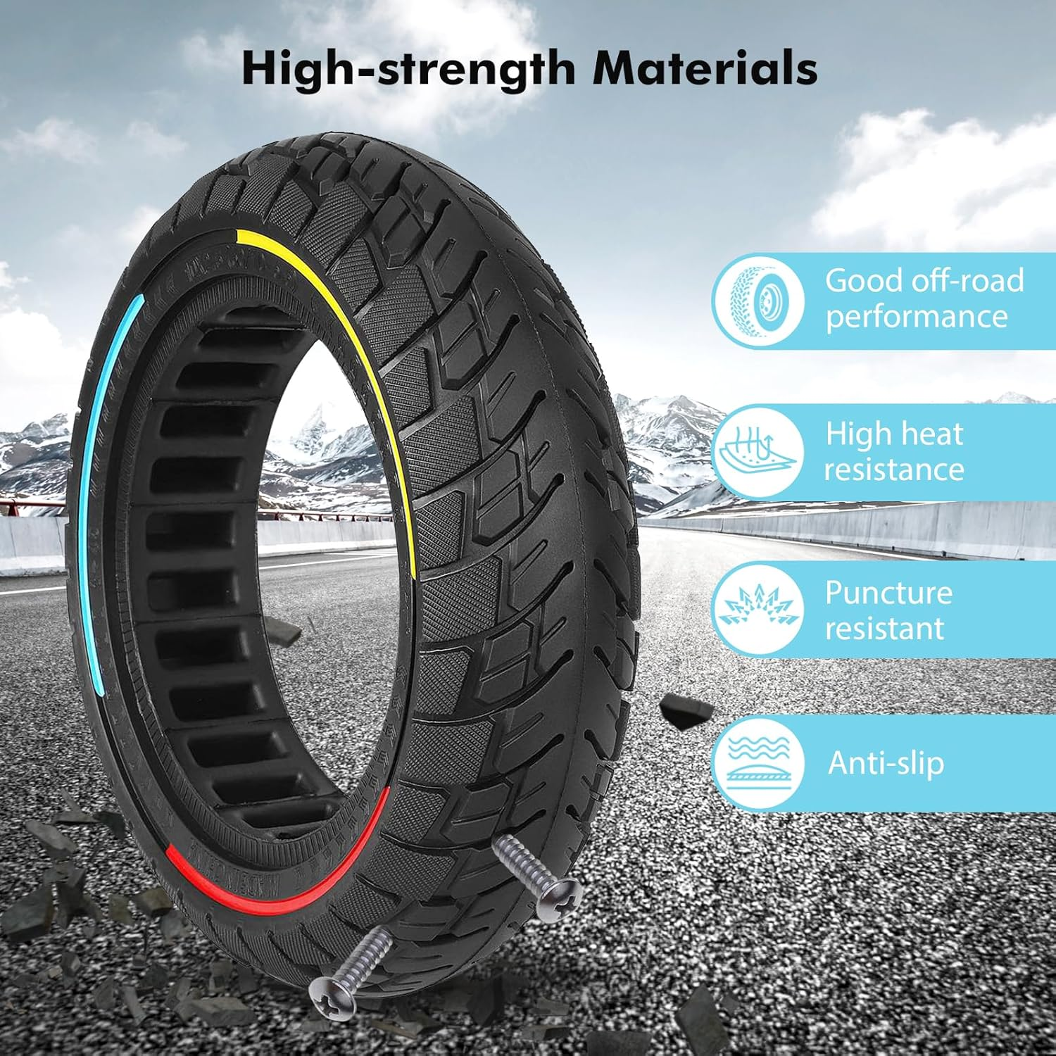 10 X 2.5 Inch Solid Tyres, 60/70-6.5 Electric Scooter, Solid Rubber Tyres for Ninebot Max G30 G30P G30LP, 10 Inch Non-Slip and Anti-Puncture Replacement Tyres image number 1