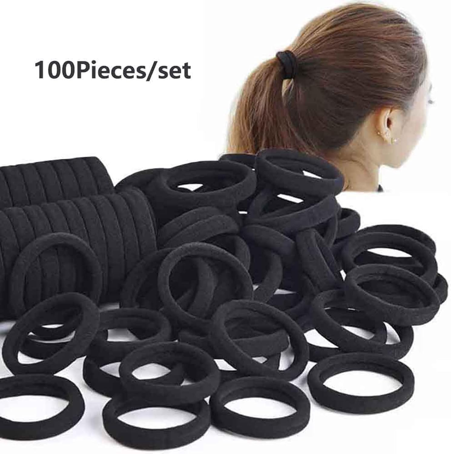 100 Pieces Black Hair Ties for Thick and Curly Hair Ponytail Holders Hair Elastic Band for Women or Men(4Mm) image number 3