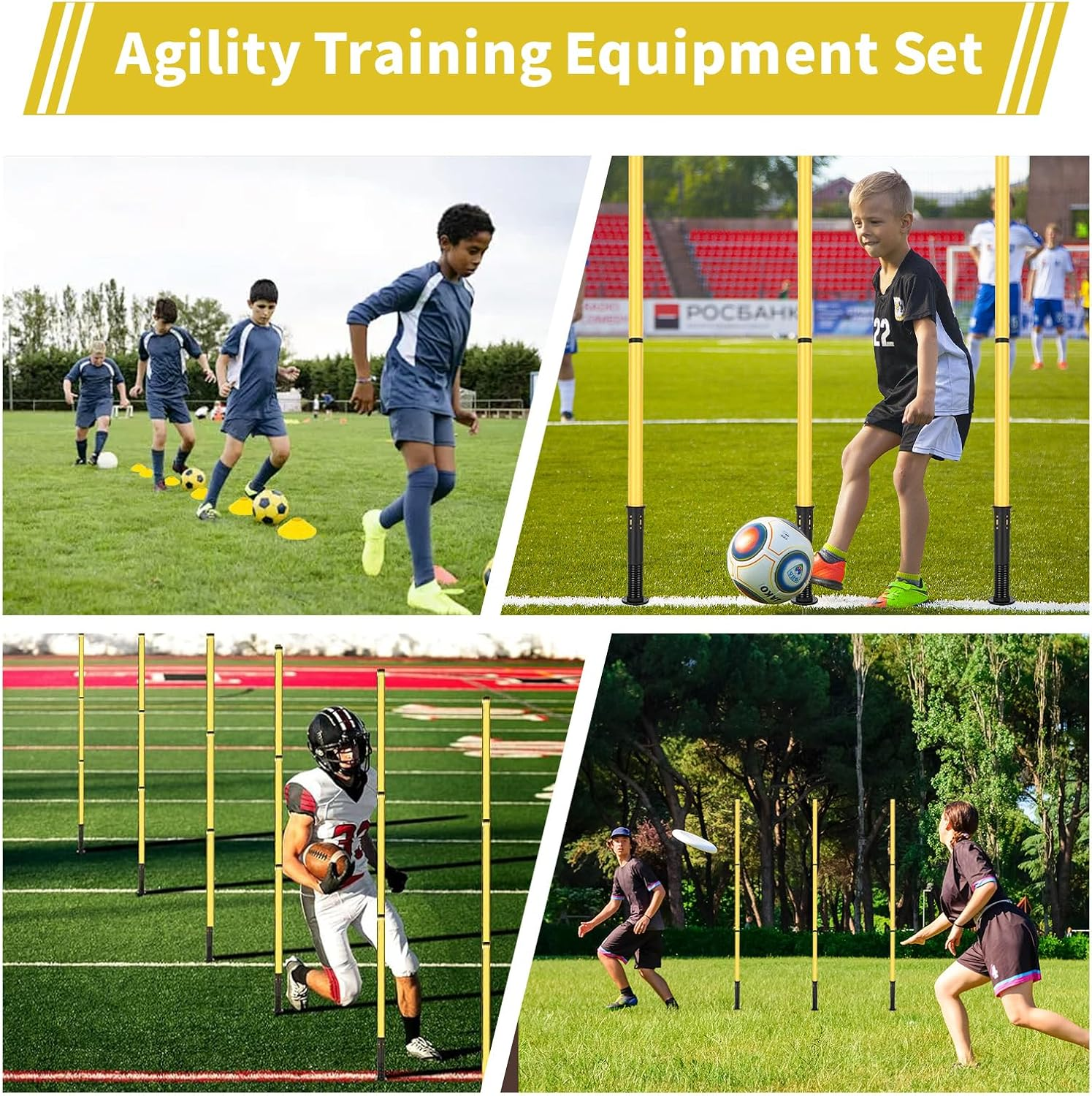 Soccer Agility Training Equipment Set: 6 Soccer Training Poles,19.7Ft Agility Ladder,10 Cones,1 Jump Rope,1 Mini Ball Pump,1 Football,Basketball Football Training Equipment for Kids Youth Adults. image number 1