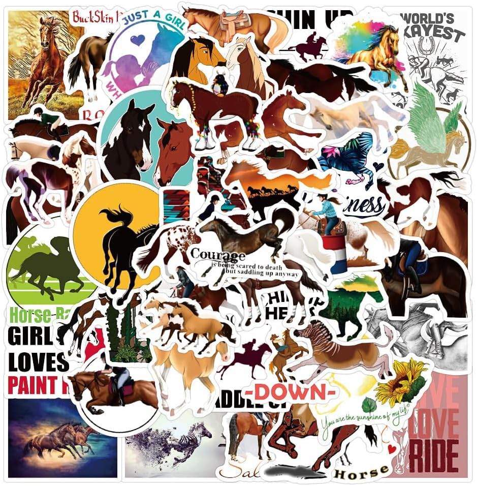 100PCS Horse Riding Stickers, Aesthetic Equestrian Vinyl Decals for Laptop, Water Bottles, Skateboard, Luggage & Guitar, Trendy Horsemanship Designs, Great for Horse Lovers & DIY Crafts image number 5