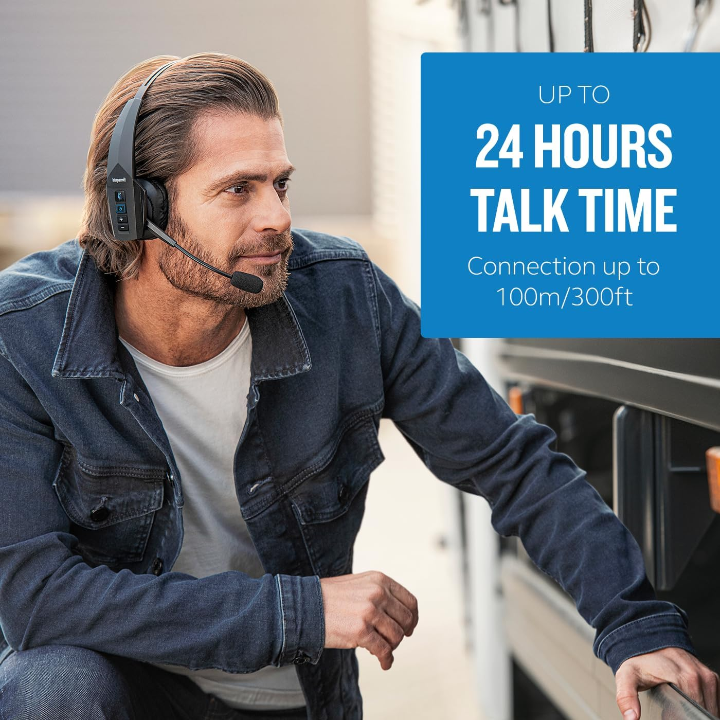 Blueparrott B350-XT Mono Bluetooth Wireless Headphones 96% Noise Canceling over Head Trucker Headset with Mic, Adjustable Lightweight Headband, Ip54-Rated Protection, 24 Hrs. Talk Time, Black image number 3